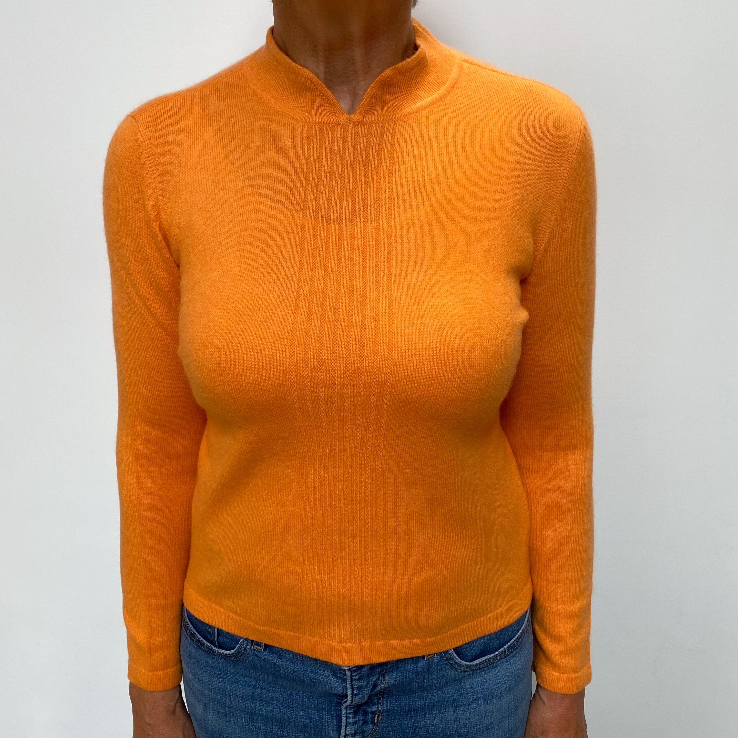 Tangerine Orange Cashmere Notch Turtle Neck Jumper Medium