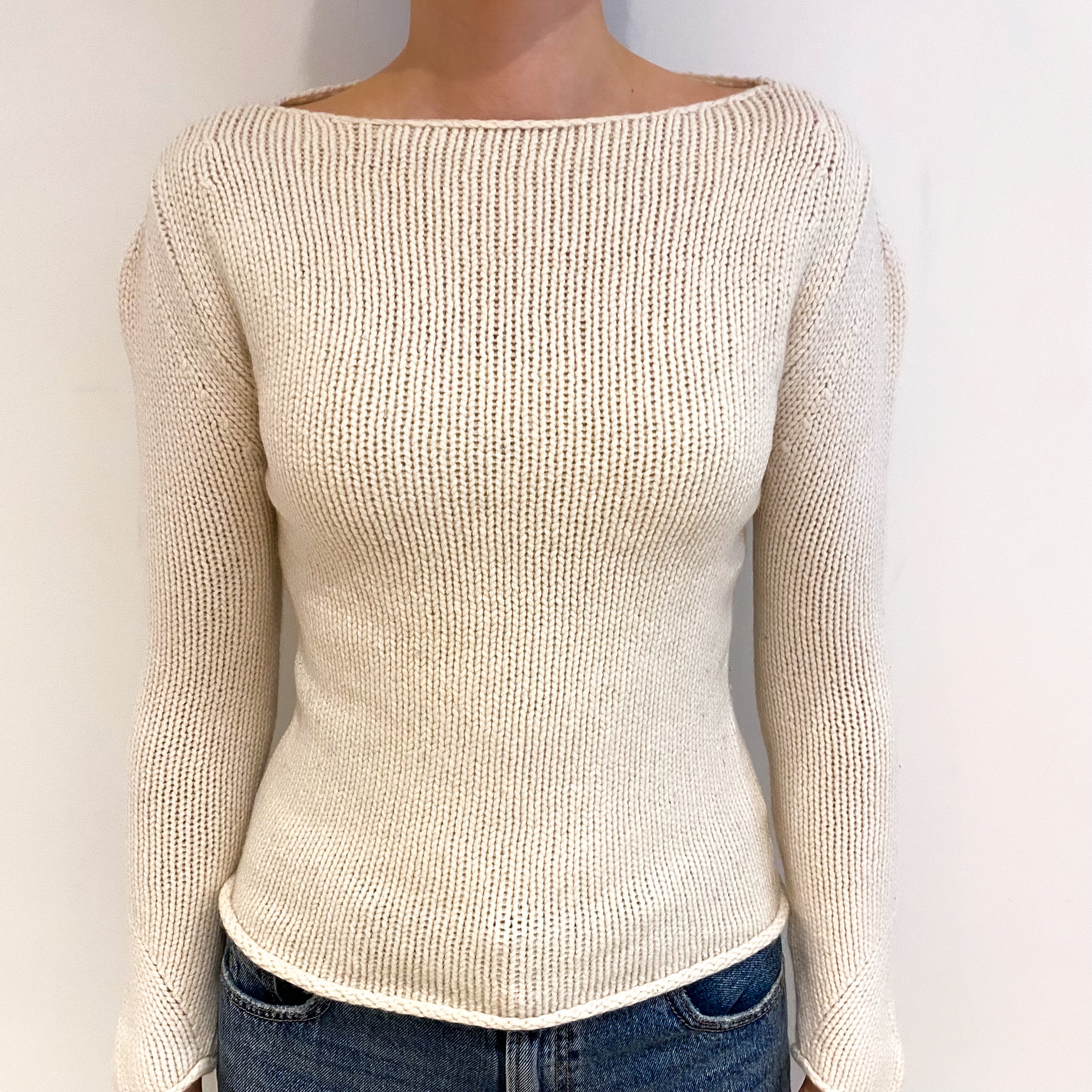 Vanilla Cream Cashmere Slash Neck Jumper Extra Small