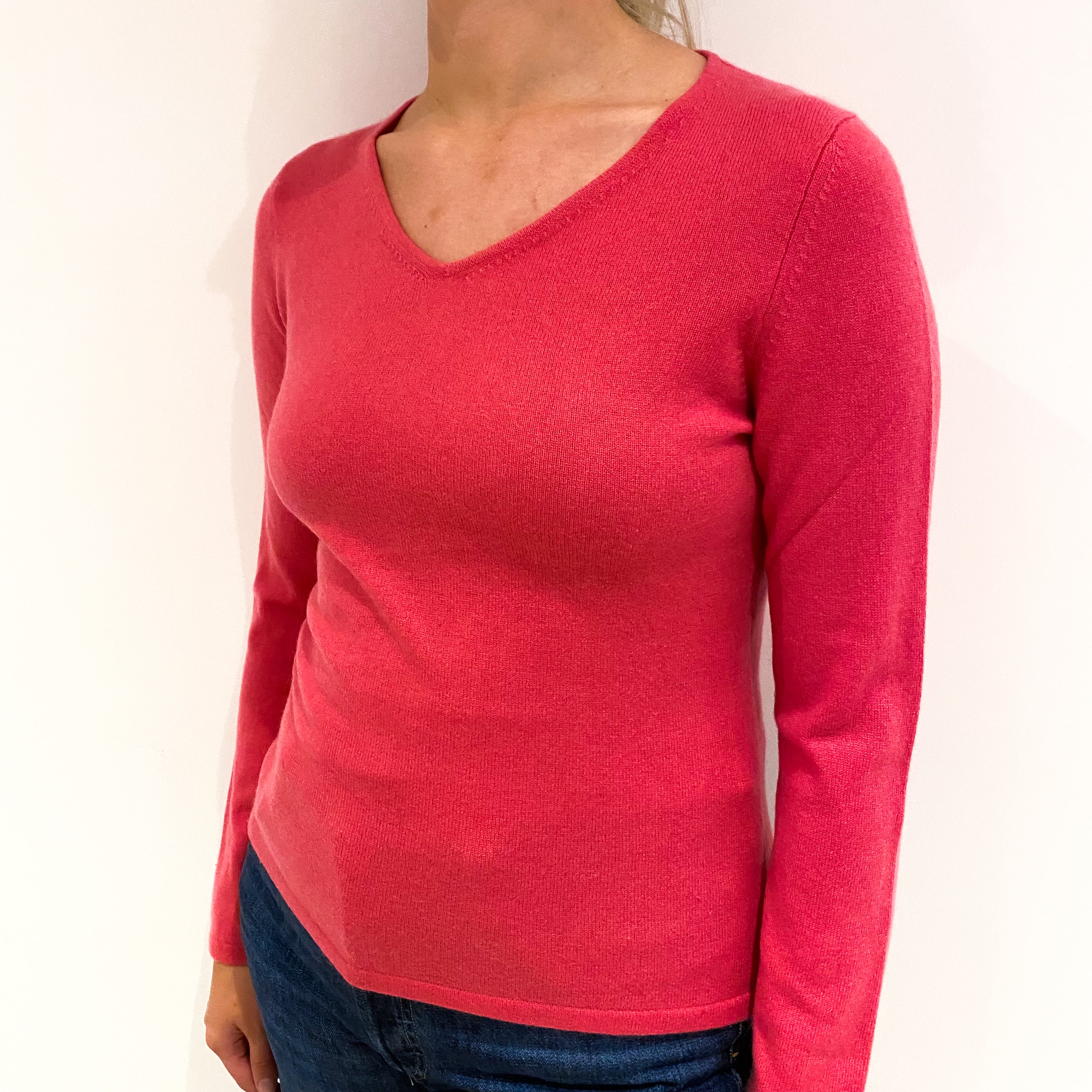 Rose Pink Cashmere V-Neck Jumper Small