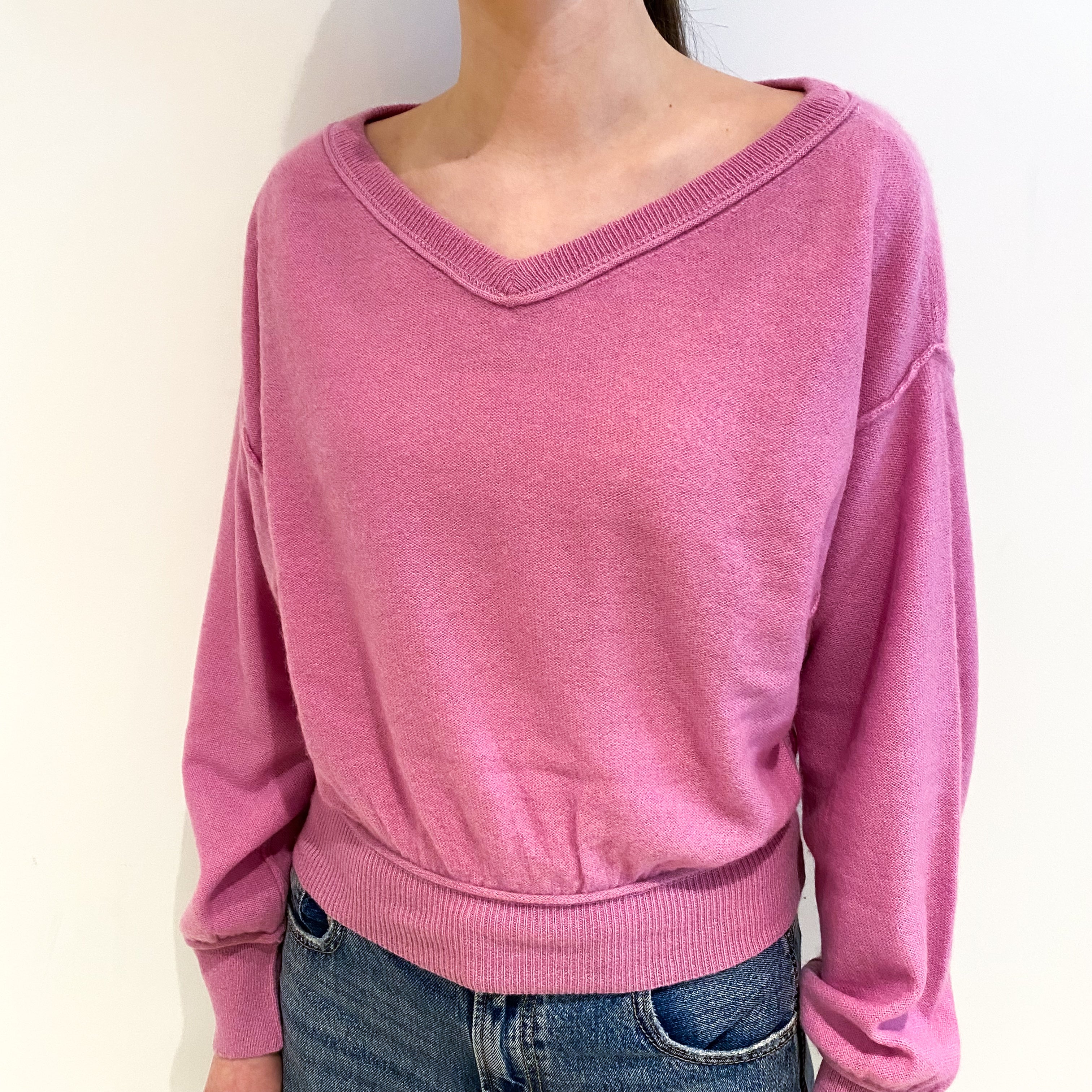 Mauve Pink Cashmere V Neck Jumper Extra Small