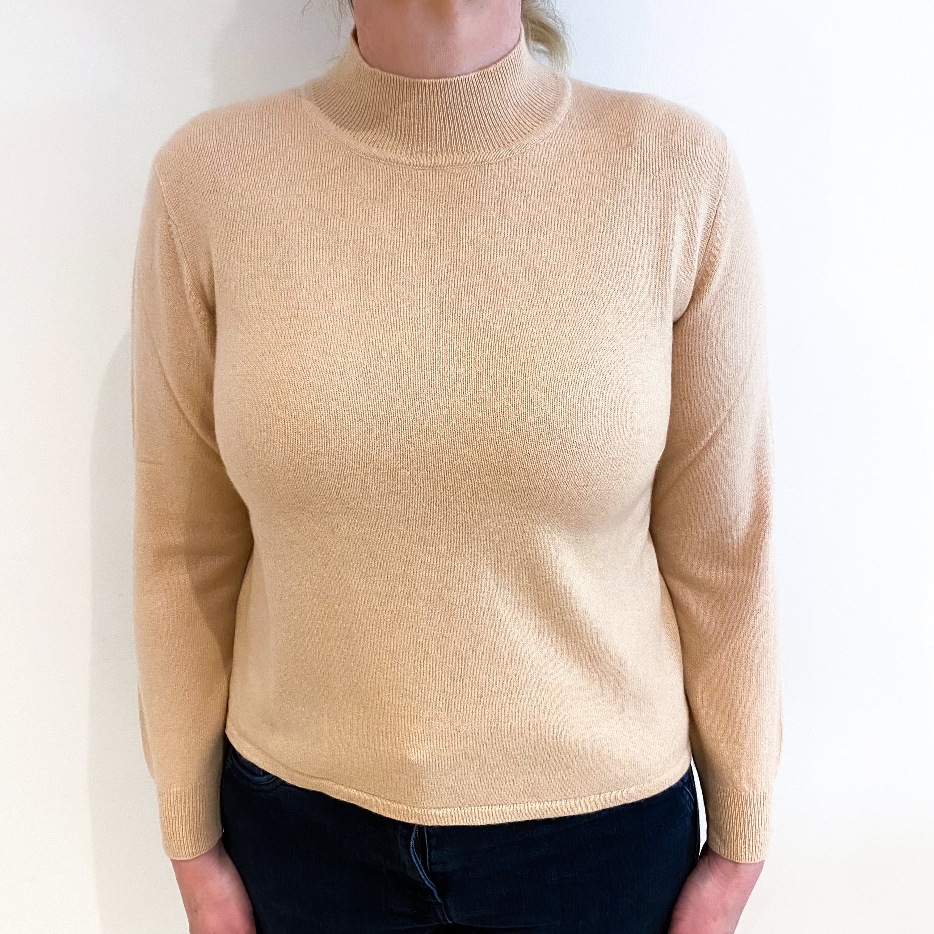 Sand Beige Cashmere Turtle Neck Jumper Large