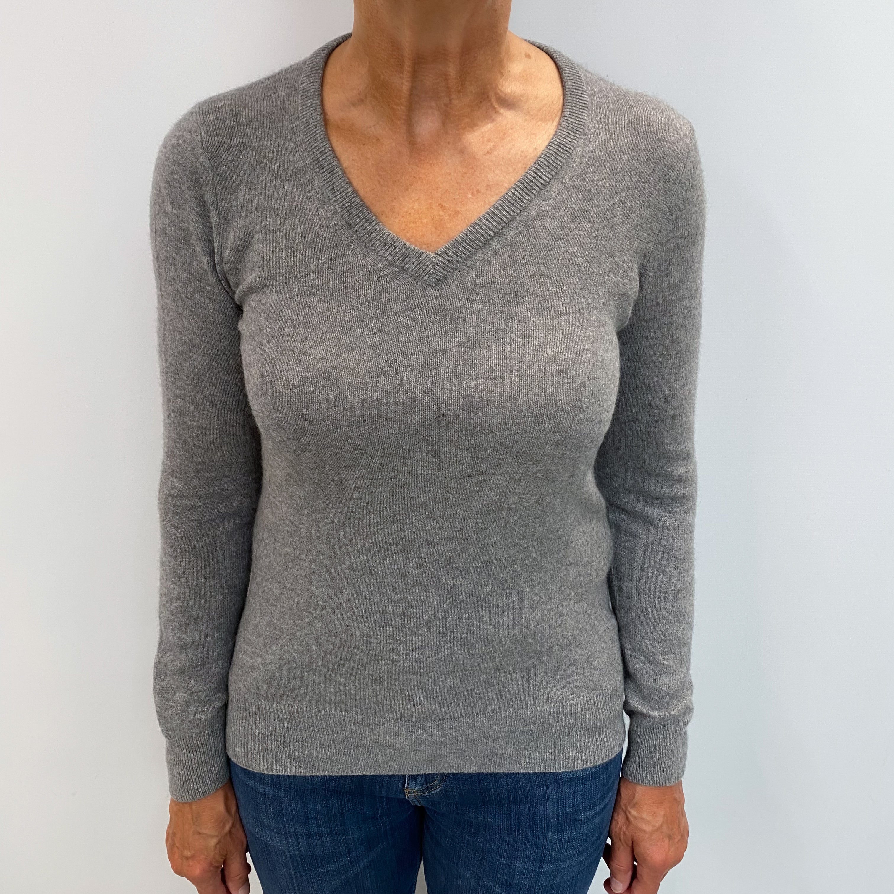 Smoke Grey Cashmere V Neck Jumper Medium