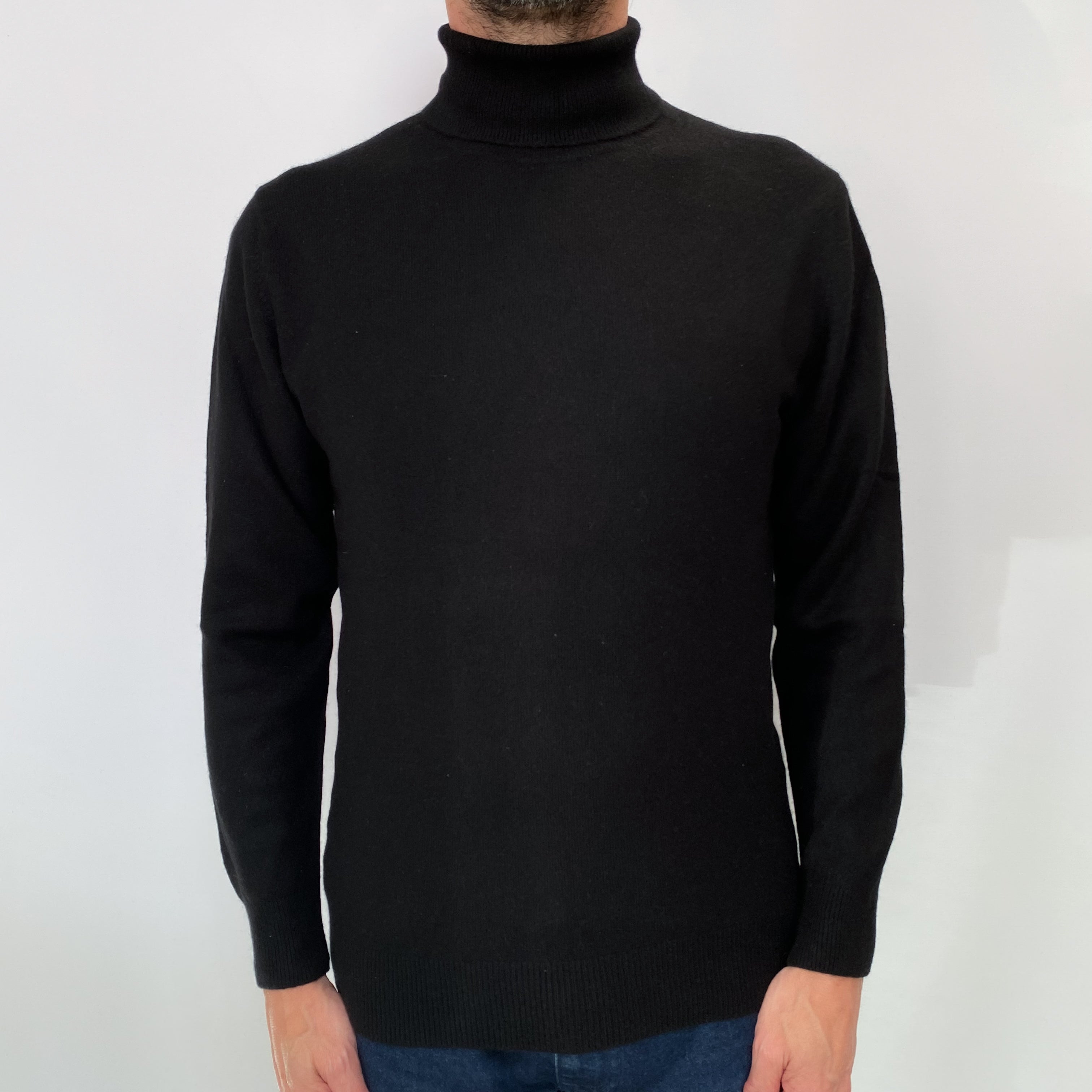 Black Men's Cashmere Polo Neck Jumper Small