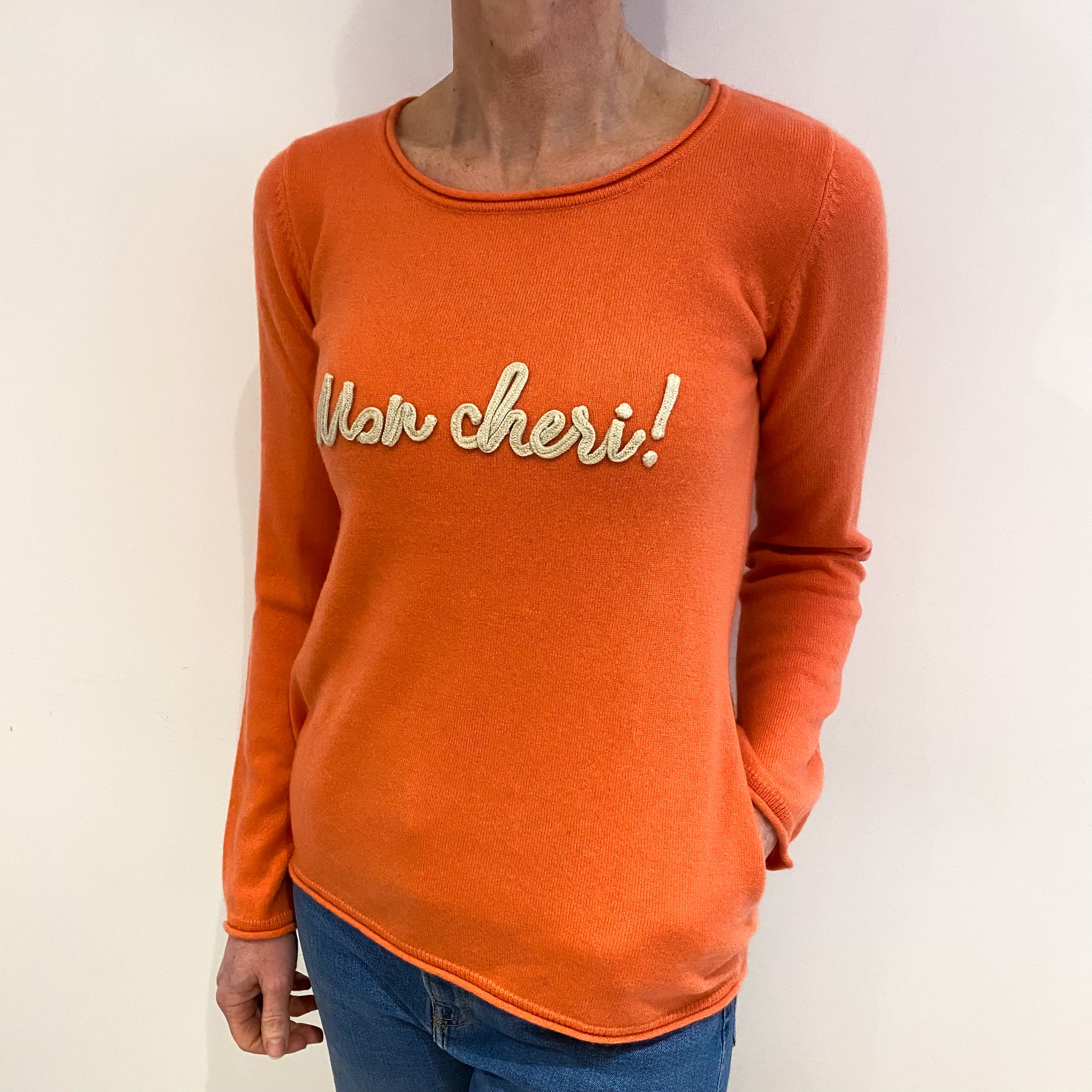 Crab Orange Slogan Cashmere Crew Neck Jumper Small