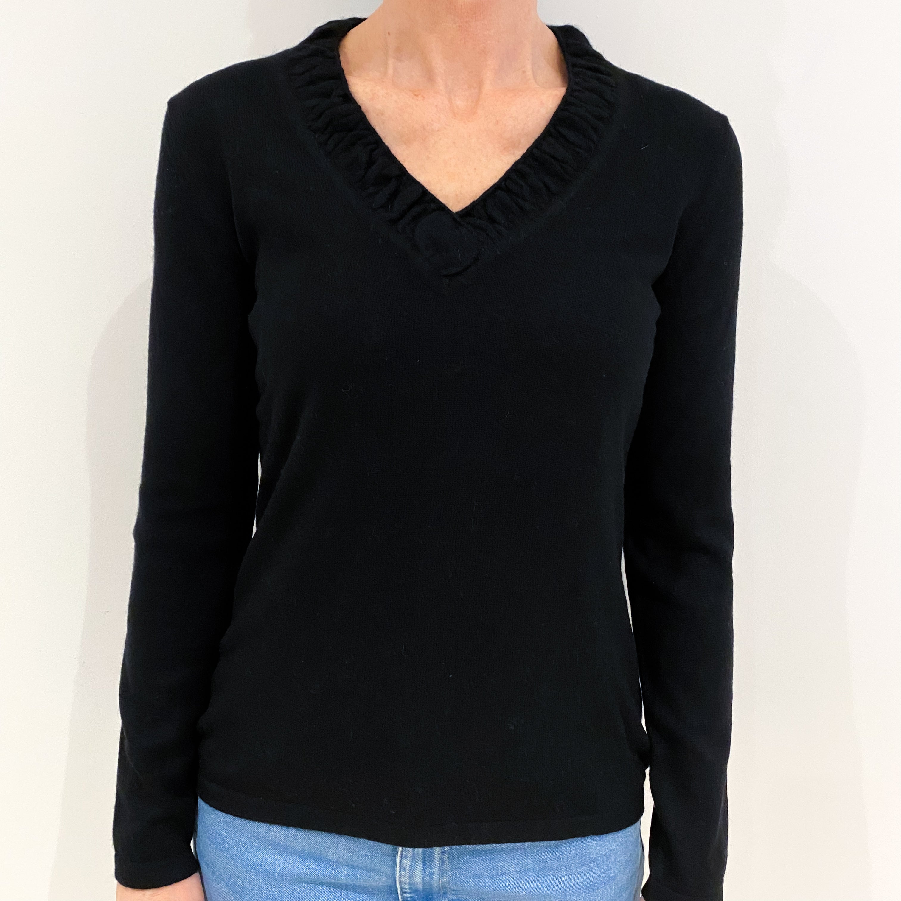 Black Cashmere Ruched V Neck Jumper Small