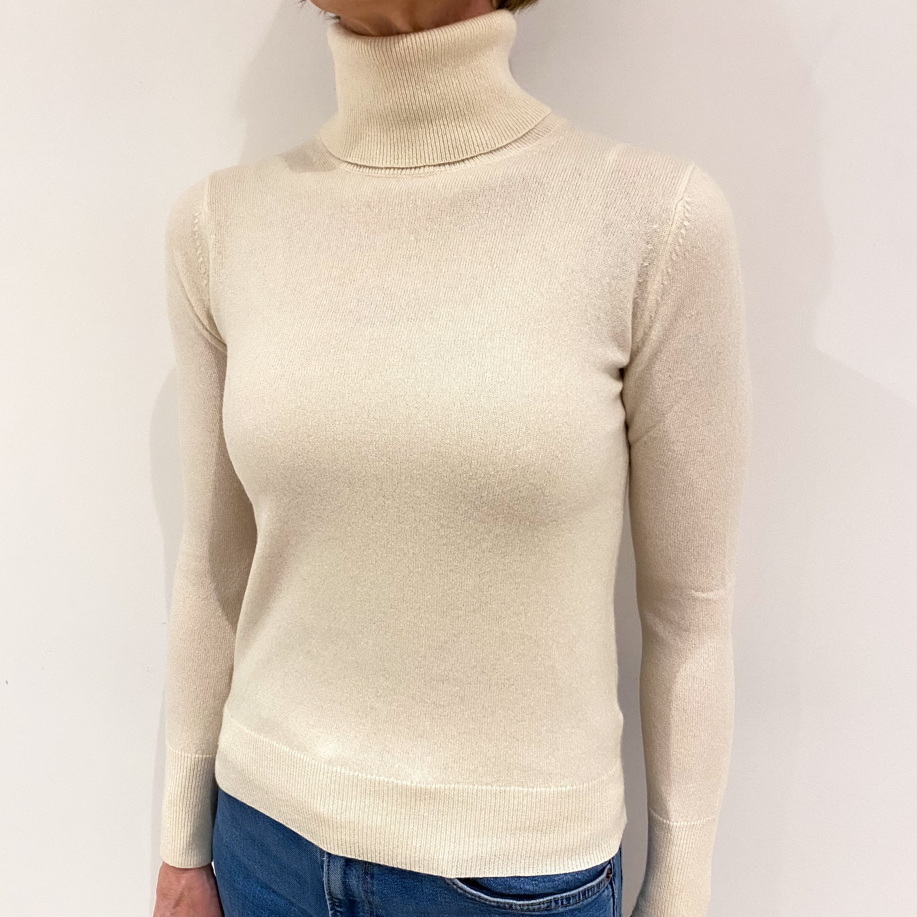 Vanilla Cream Cashmere Polo Neck Jumper Small