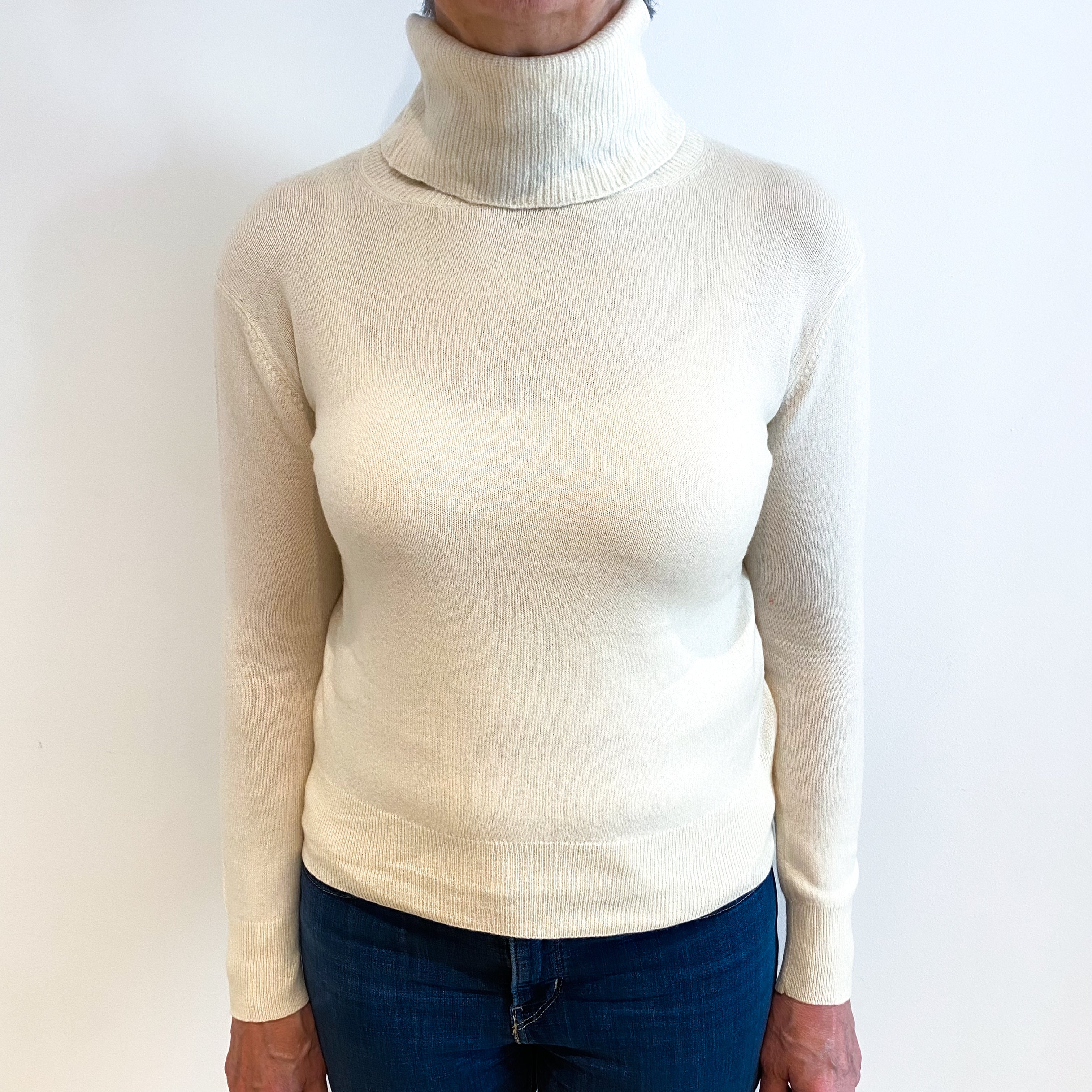 Vanilla Cream Cashmere Polo Neck Jumper Medium