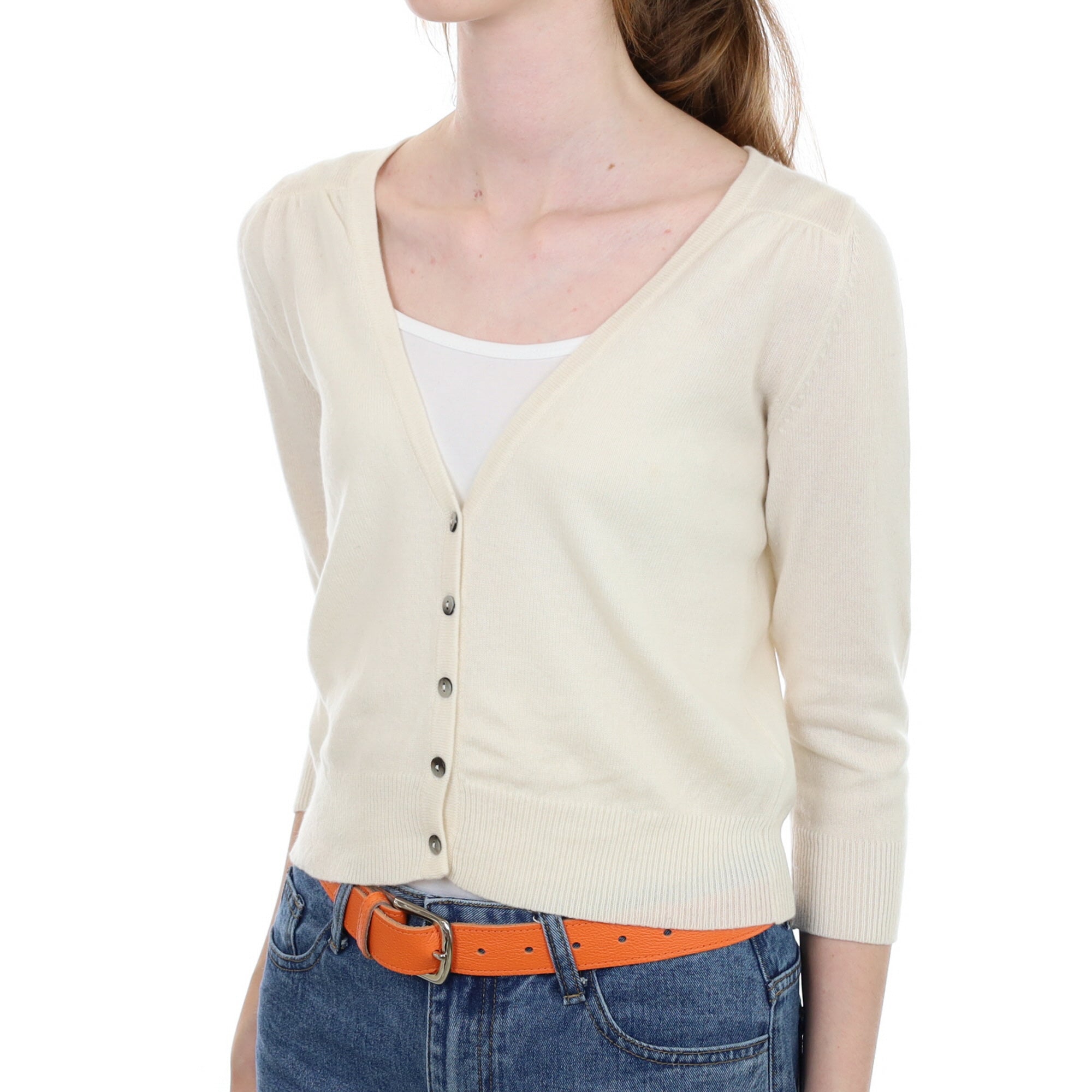 Cream Cashmere Cropped V Neck Cardigan Extra Small