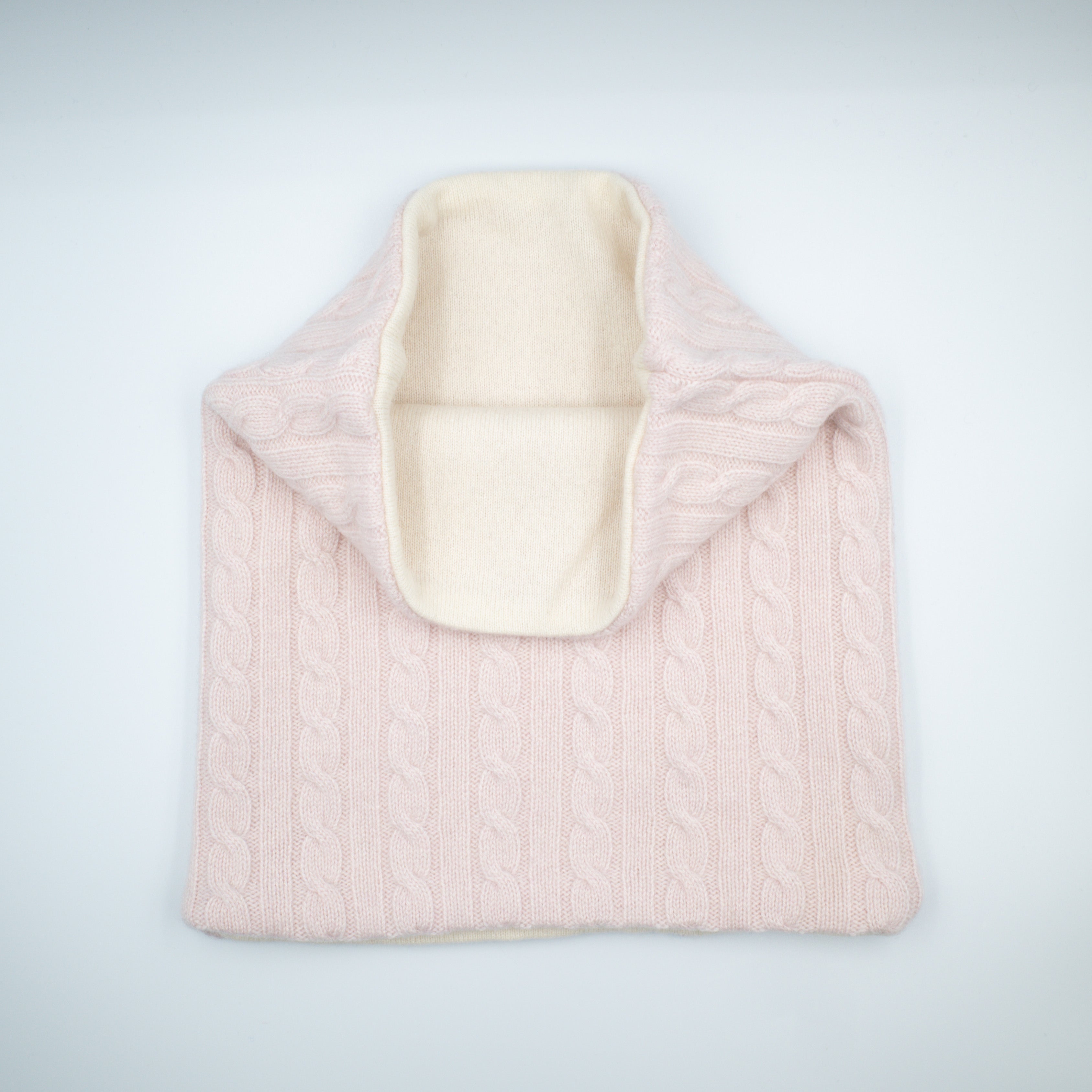 Pale Pink Cable and Cream Luxury Double Layered Snood