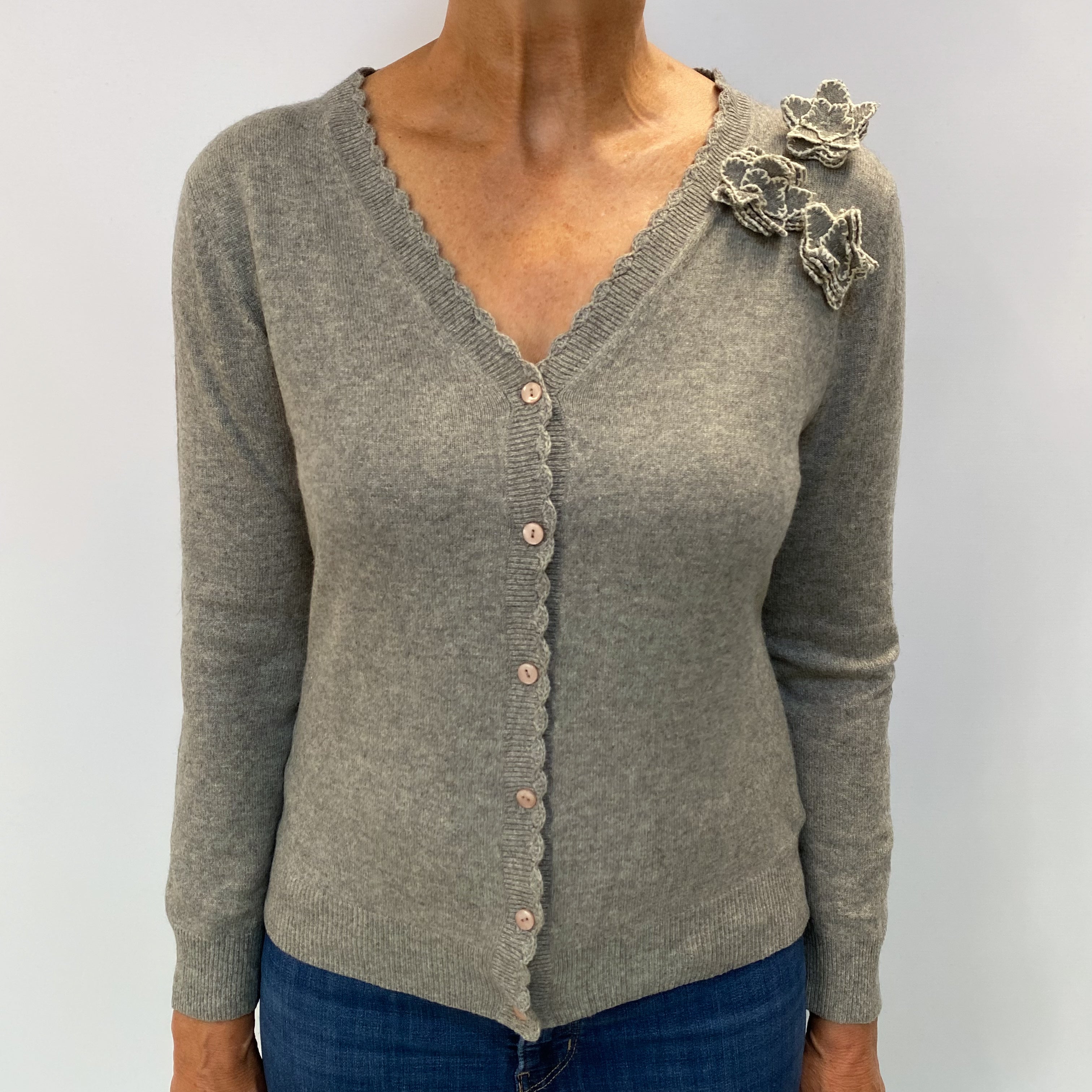 Smoke Grey Cashmere V Neck Cardigan Medium