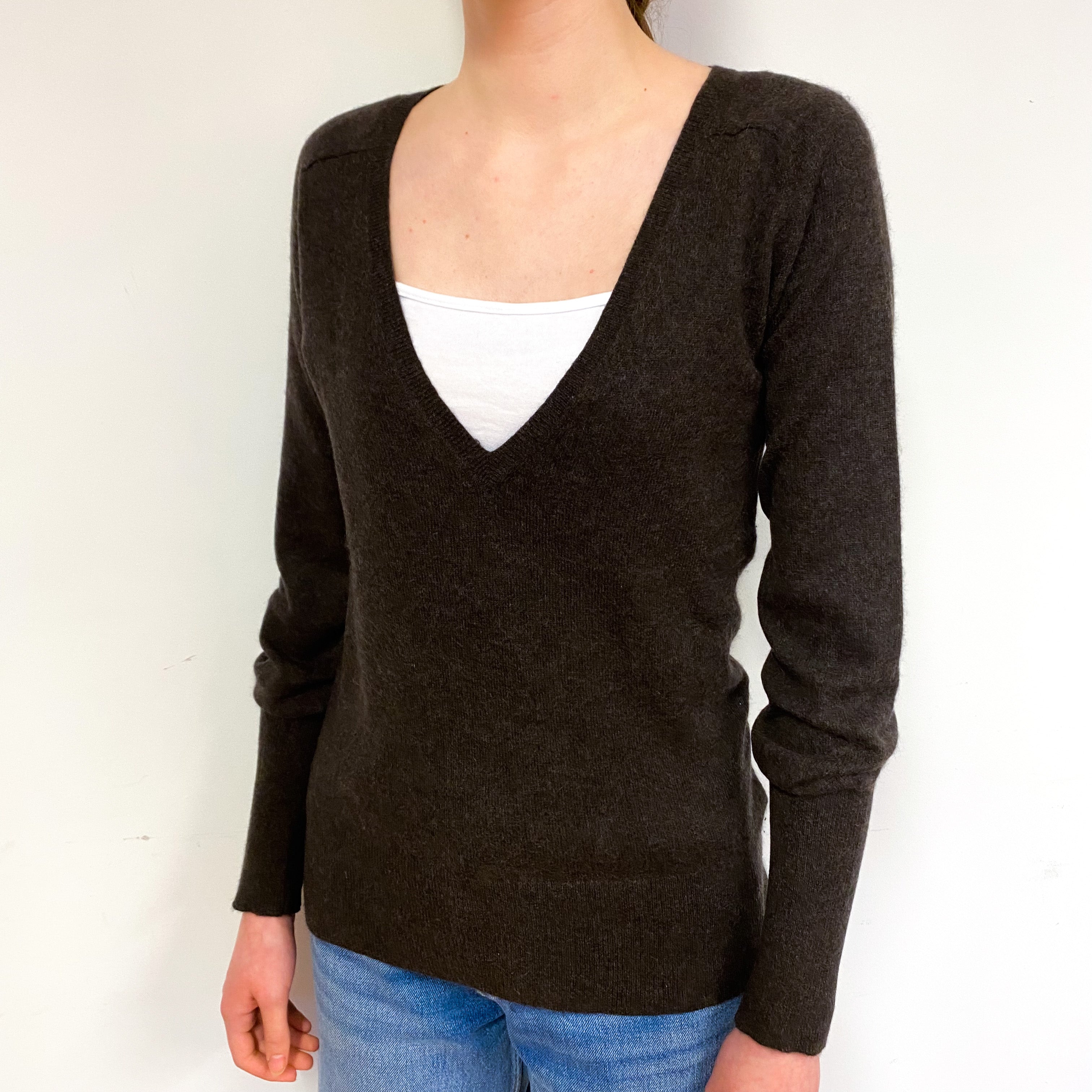 Peppercorn Brown Cashmere V-Neck Jumper Extra Small