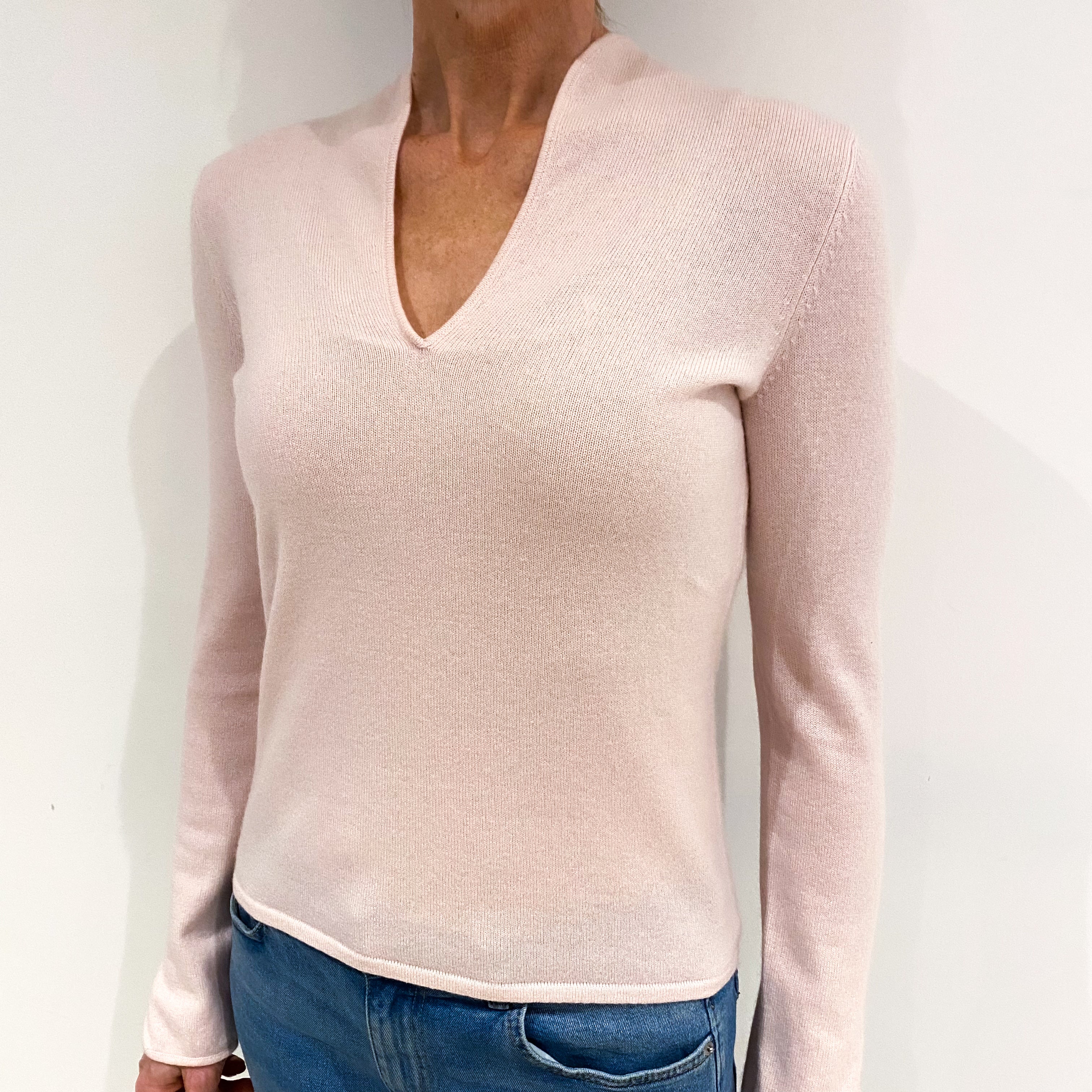 Ice Pink Cashmere V Neck Jumper Small