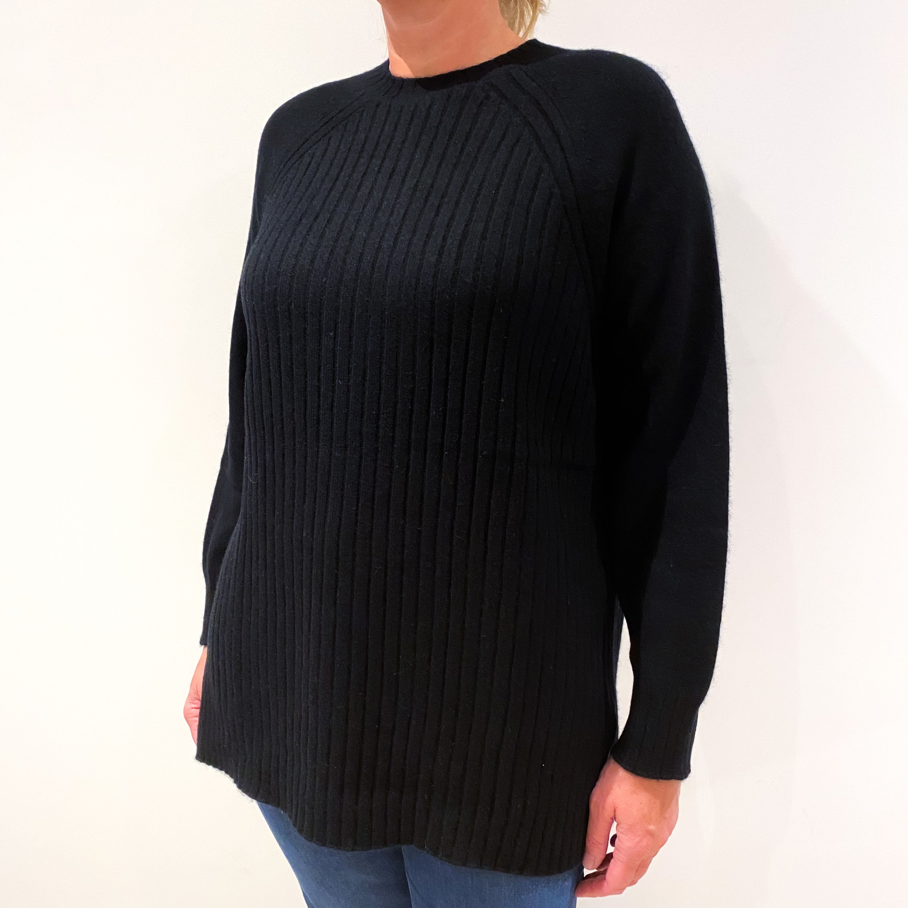 Black Chunky Cashmere Crew Neck Jumper Large