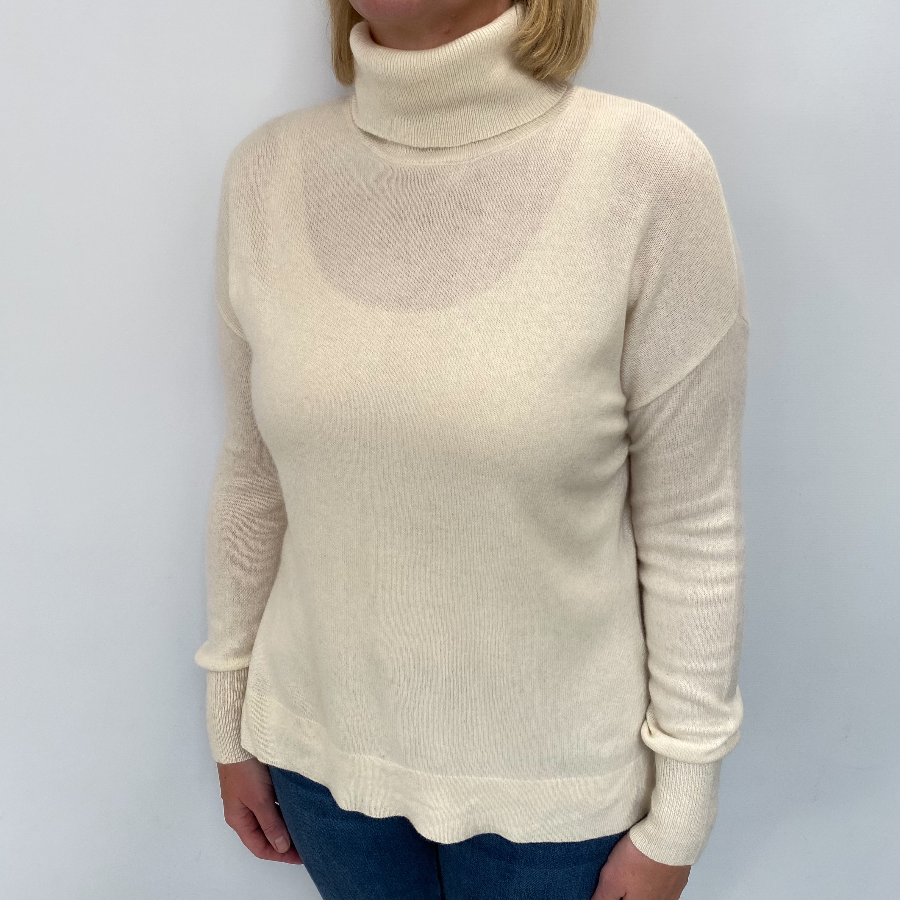 Vanilla Cream Cashmere Polo Neck Jumper Large