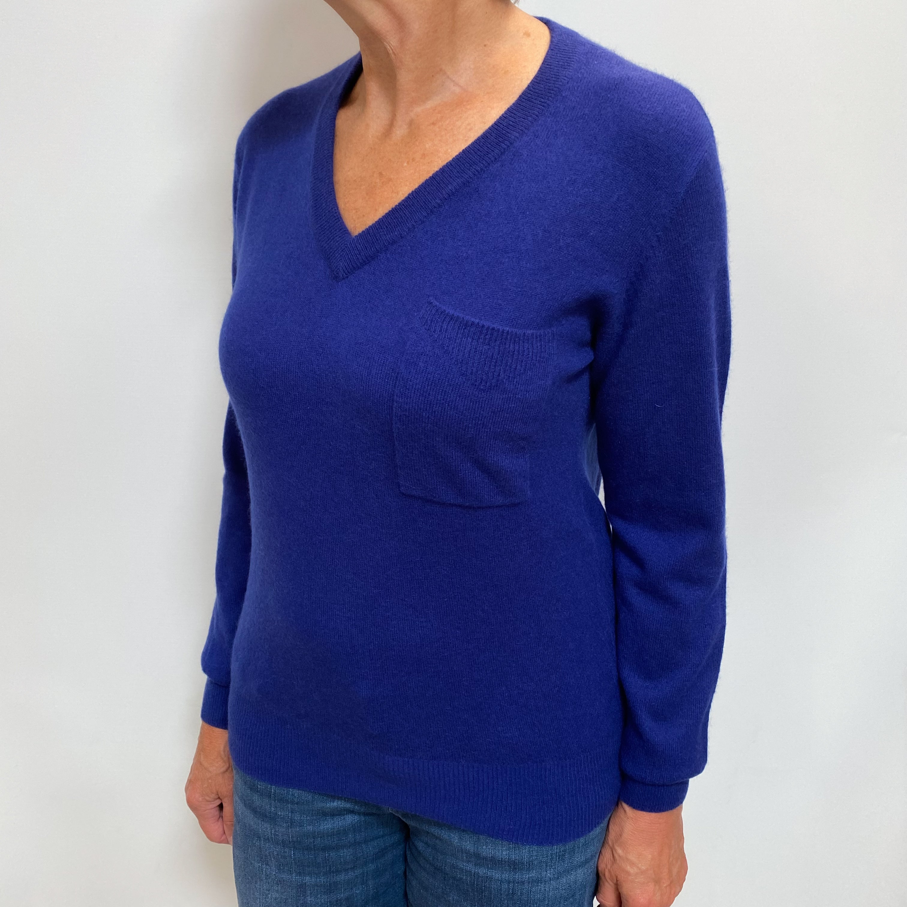 Indigo Blue Cashmere V Neck Jumper Medium