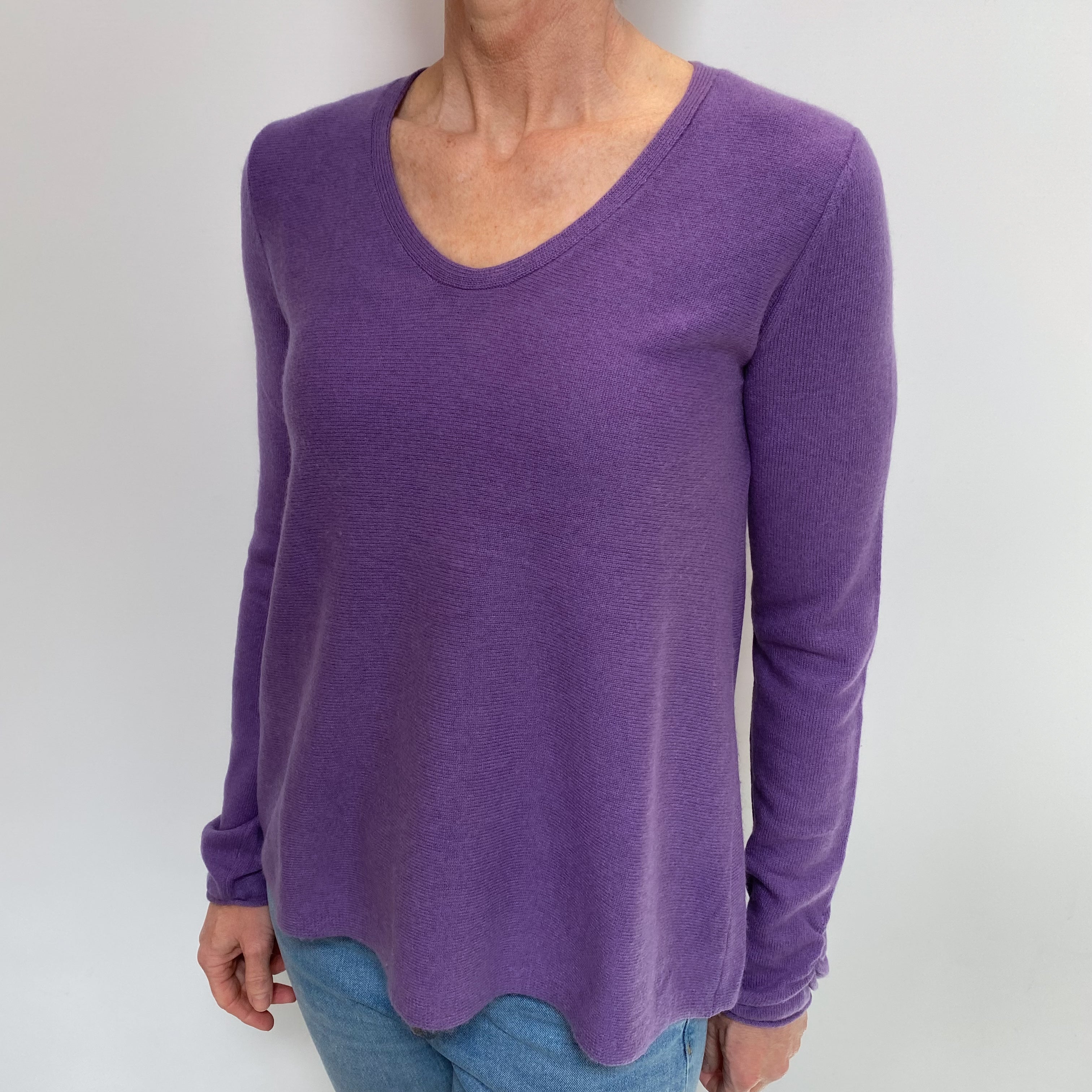 Violet Purple Cashmere V Neck Jumper Small