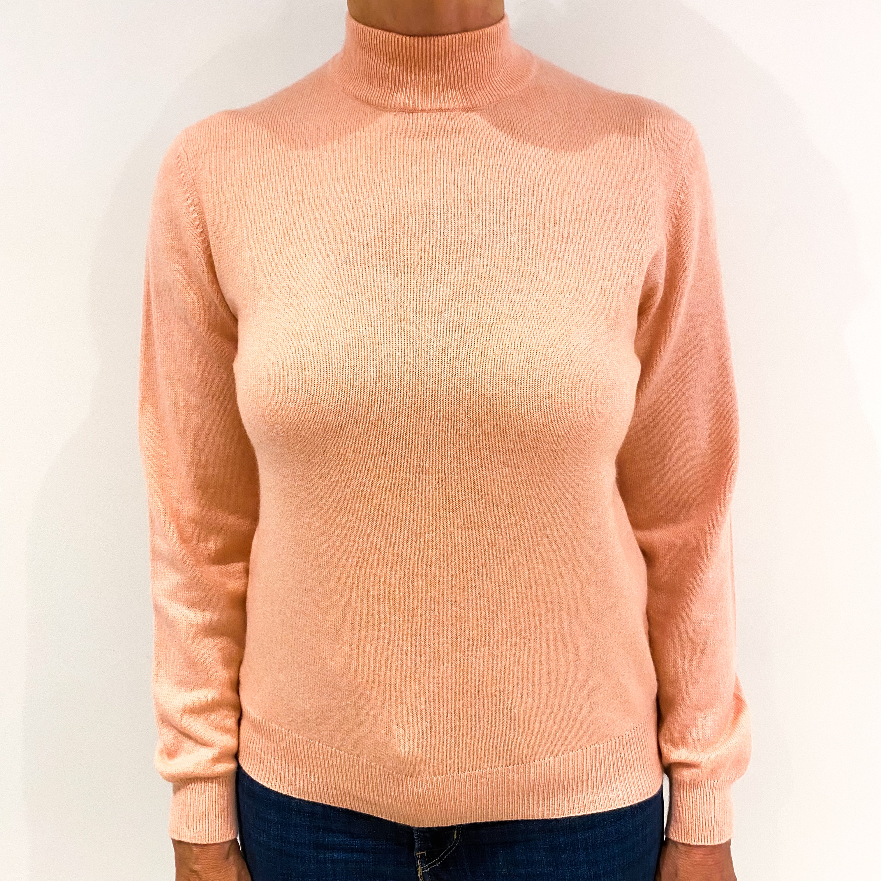 Salmon Pink Cashmere Polo Neck Jumper Medium