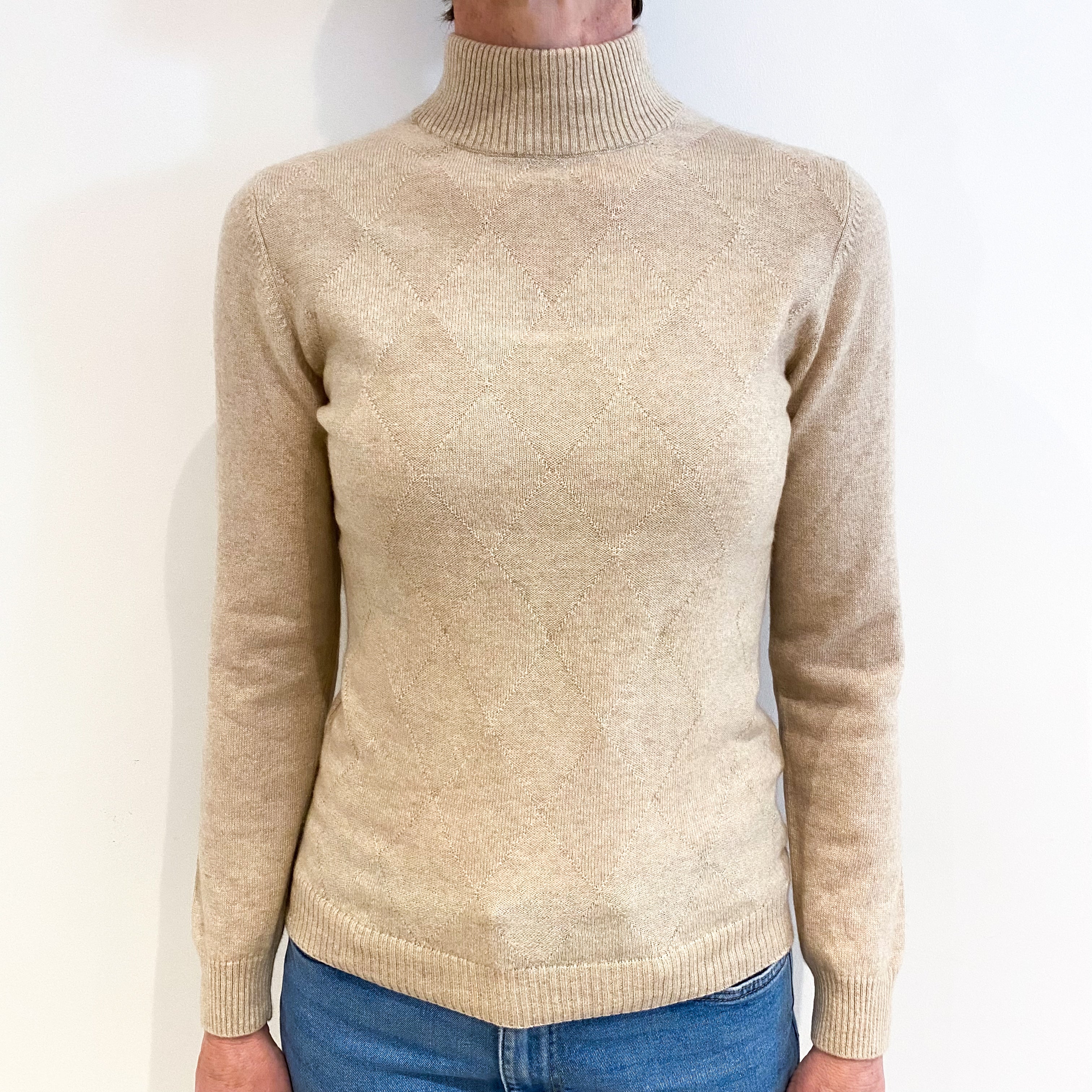 Latte Beige Cashmere Turtle Neck Jumper Small