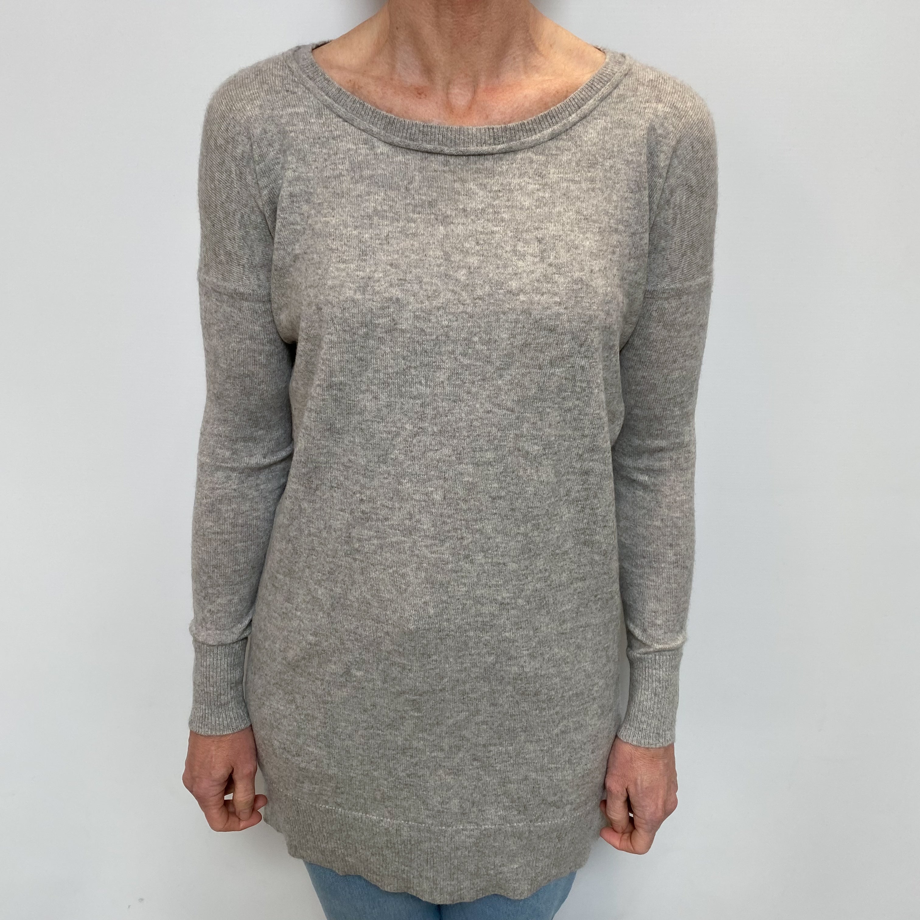 Smoke Grey Cashmere Longline Crew Neck Jumper Small