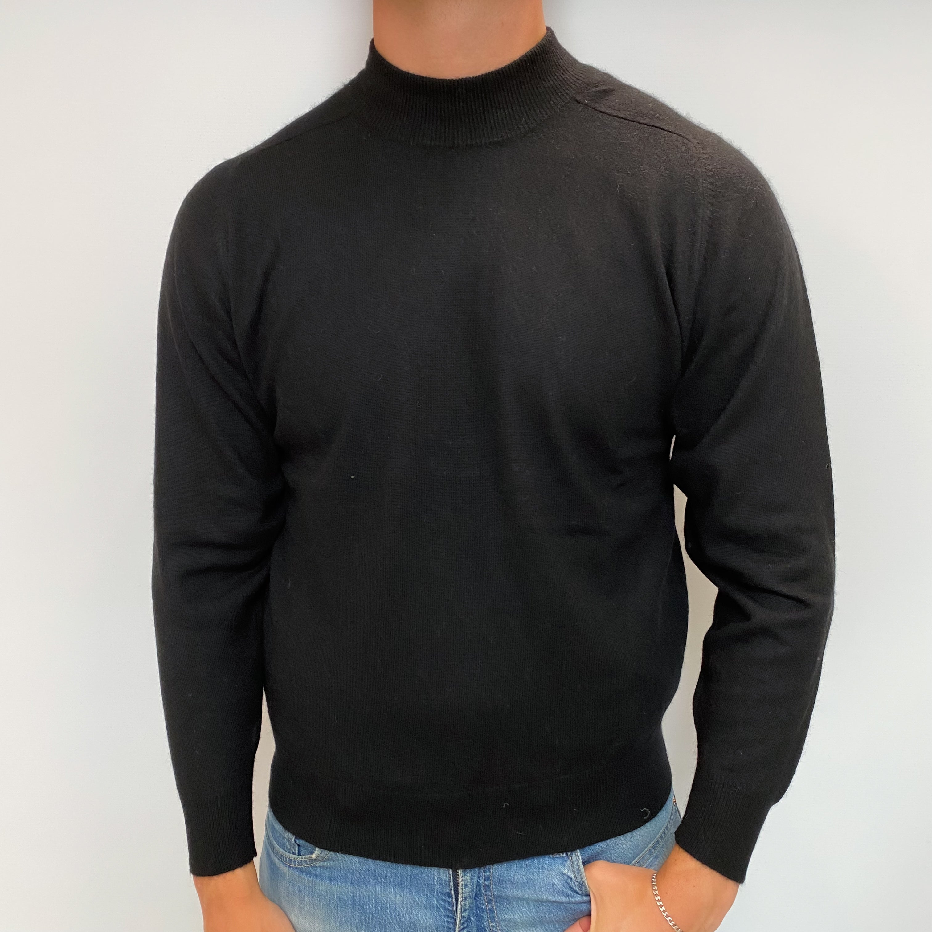 Men's Black Cashmere Turtle Neck Jumper XL