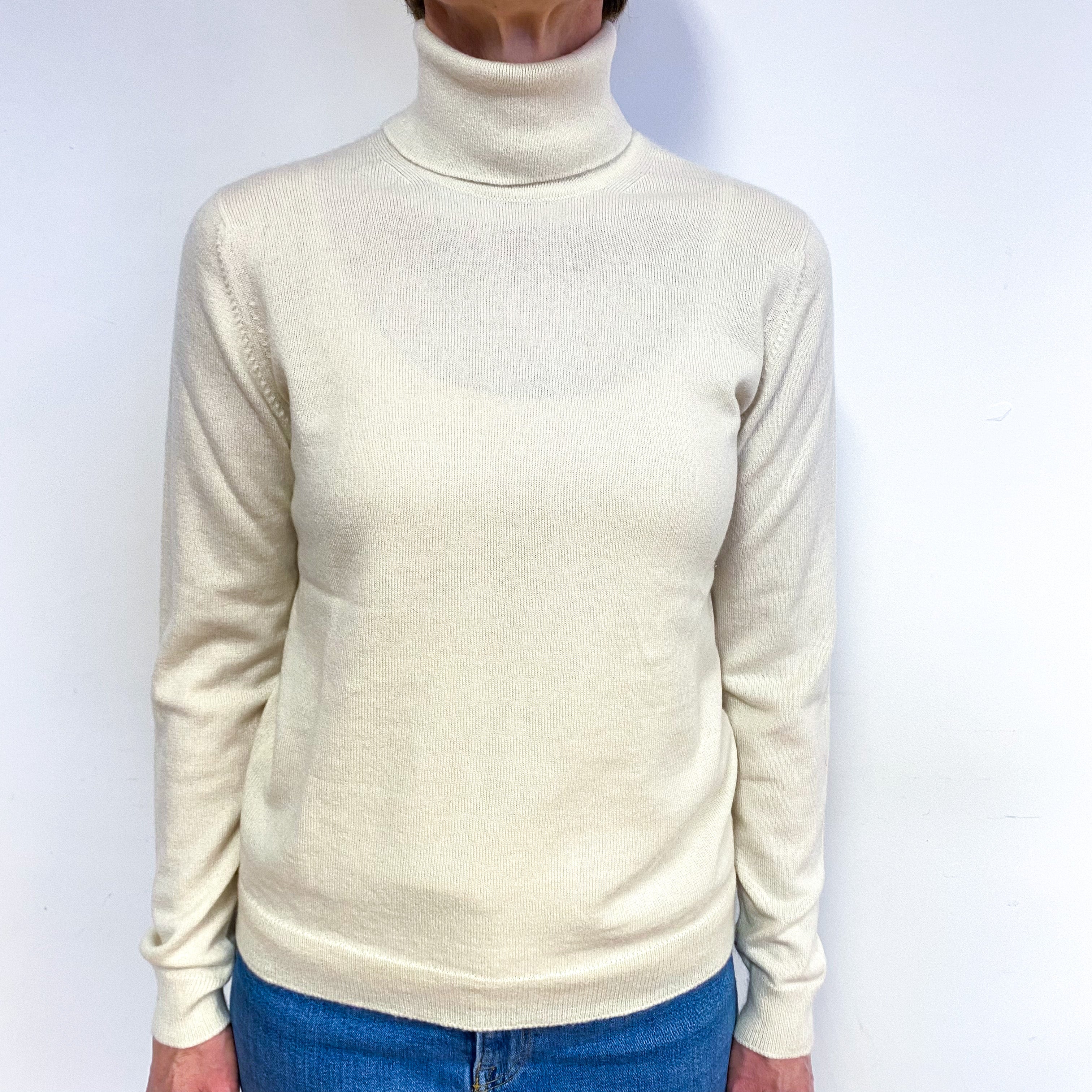 Warm Cream Italian Cashmere Polo Neck Jumper Medium