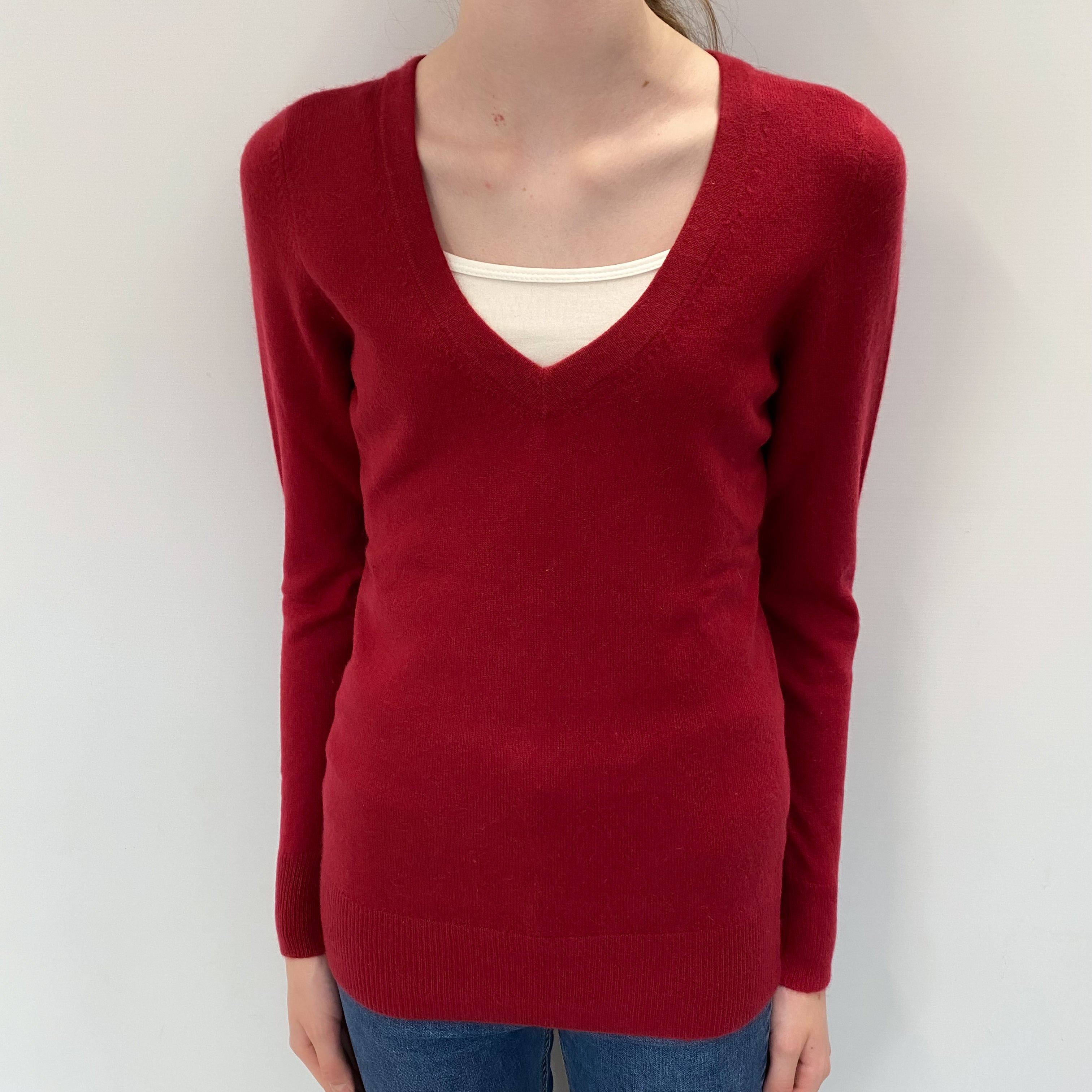 Phoenix Red Cashmere V Neck Jumper Extra Small