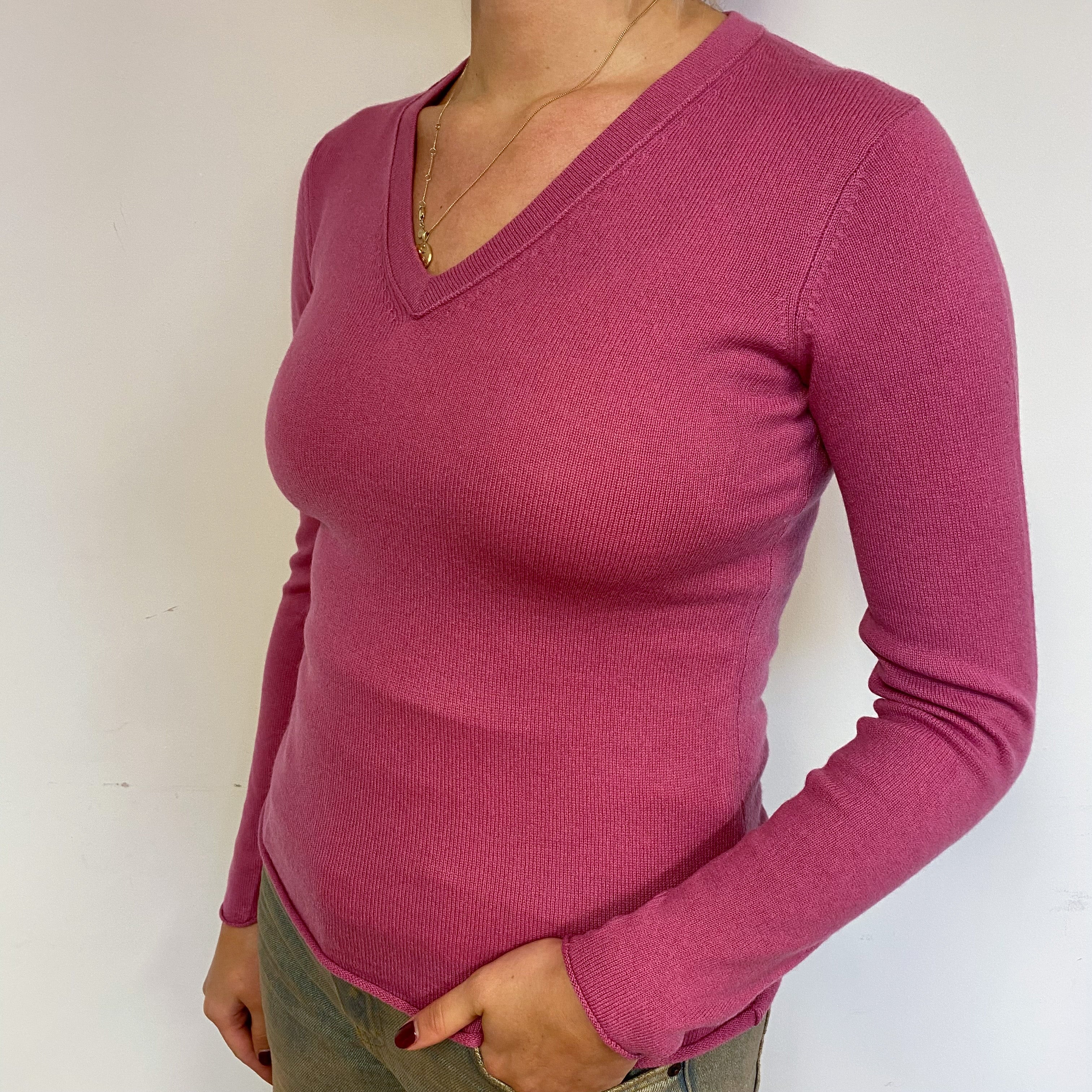 Heather Pink Cashmere V-Neck Jumper Small