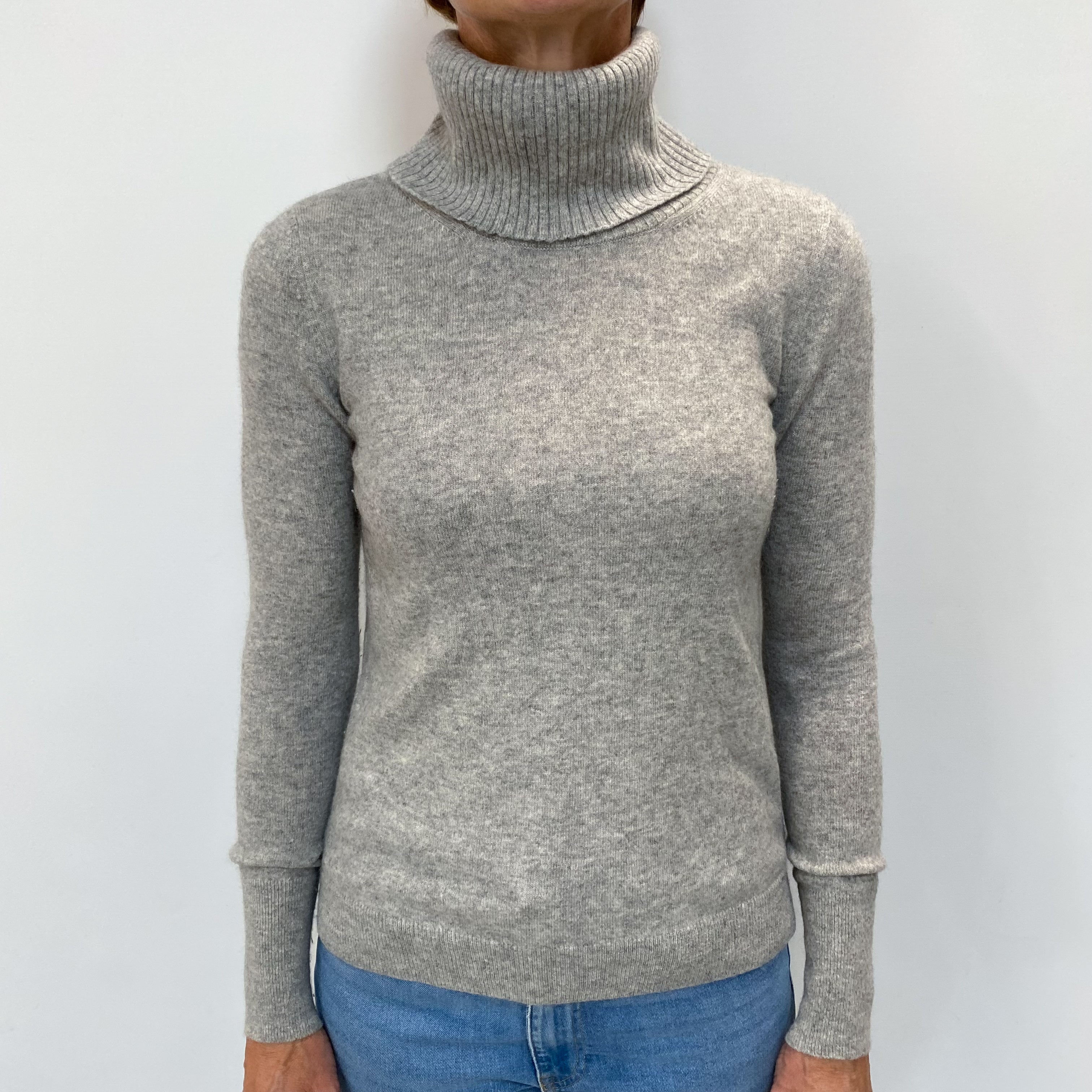 Smoke Grey Cashmere Polo Neck Jumper Small