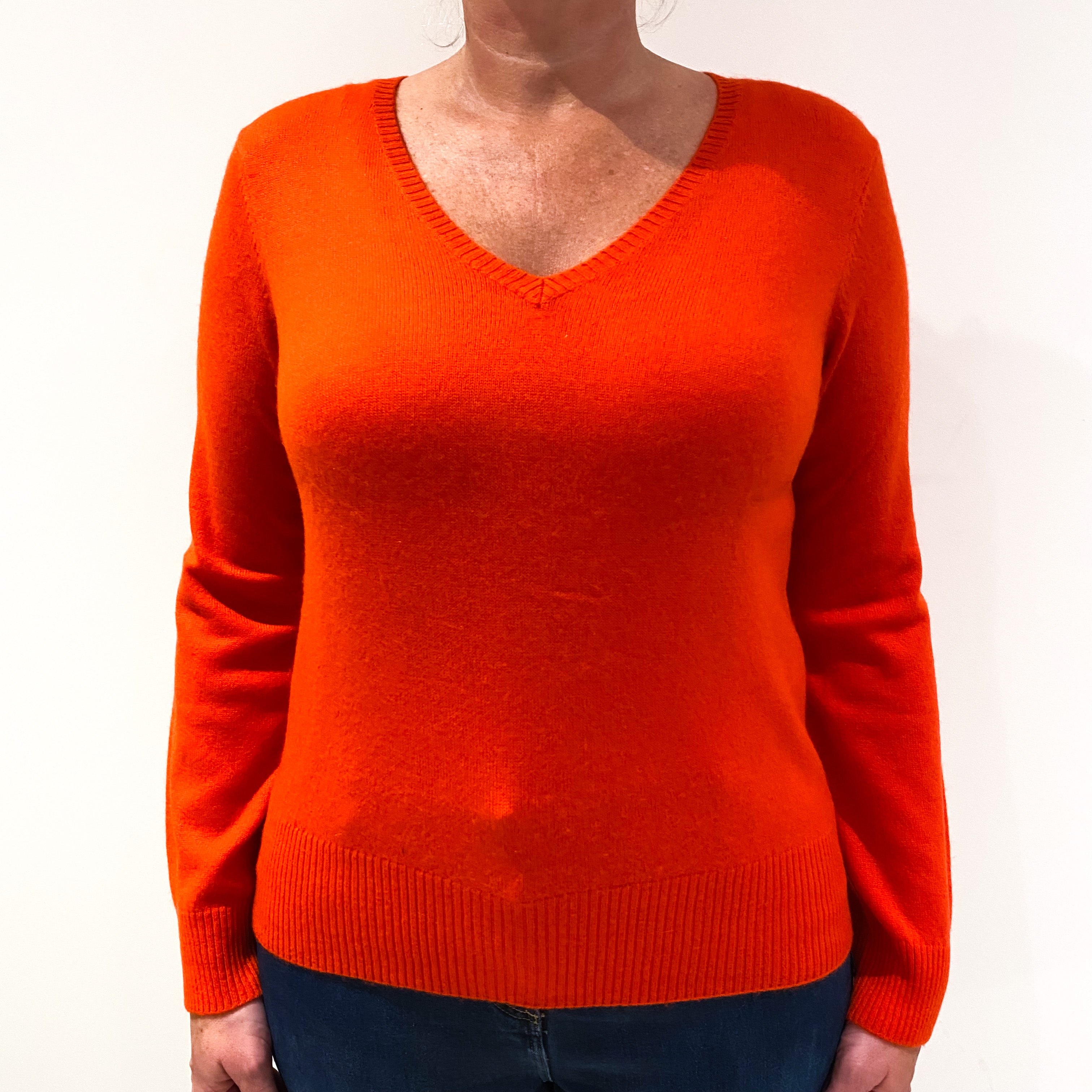 Vermilion Orange Cashmere V-Neck Jumper Large