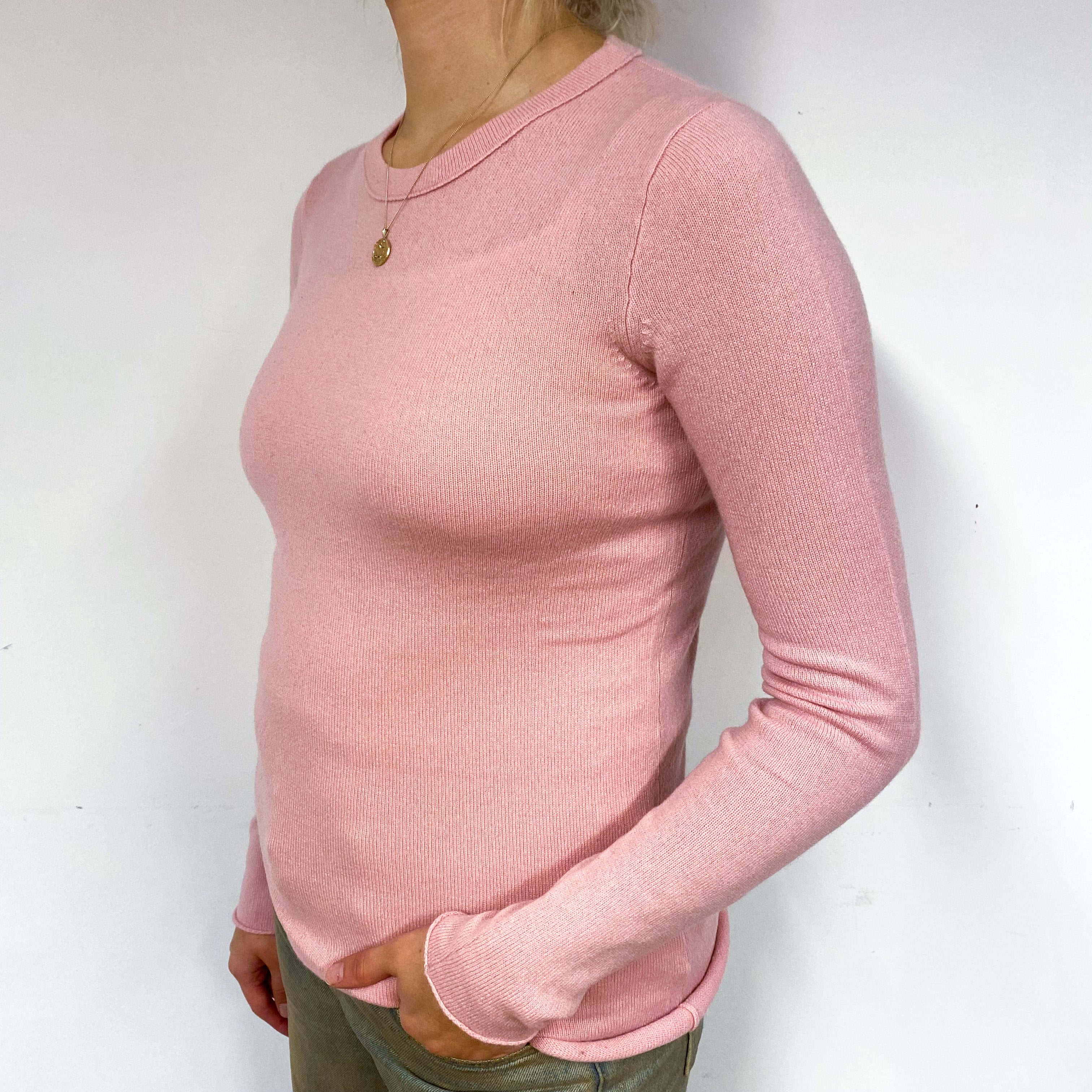 Carnation Pink Cashmere Crew Neck Jumper Small