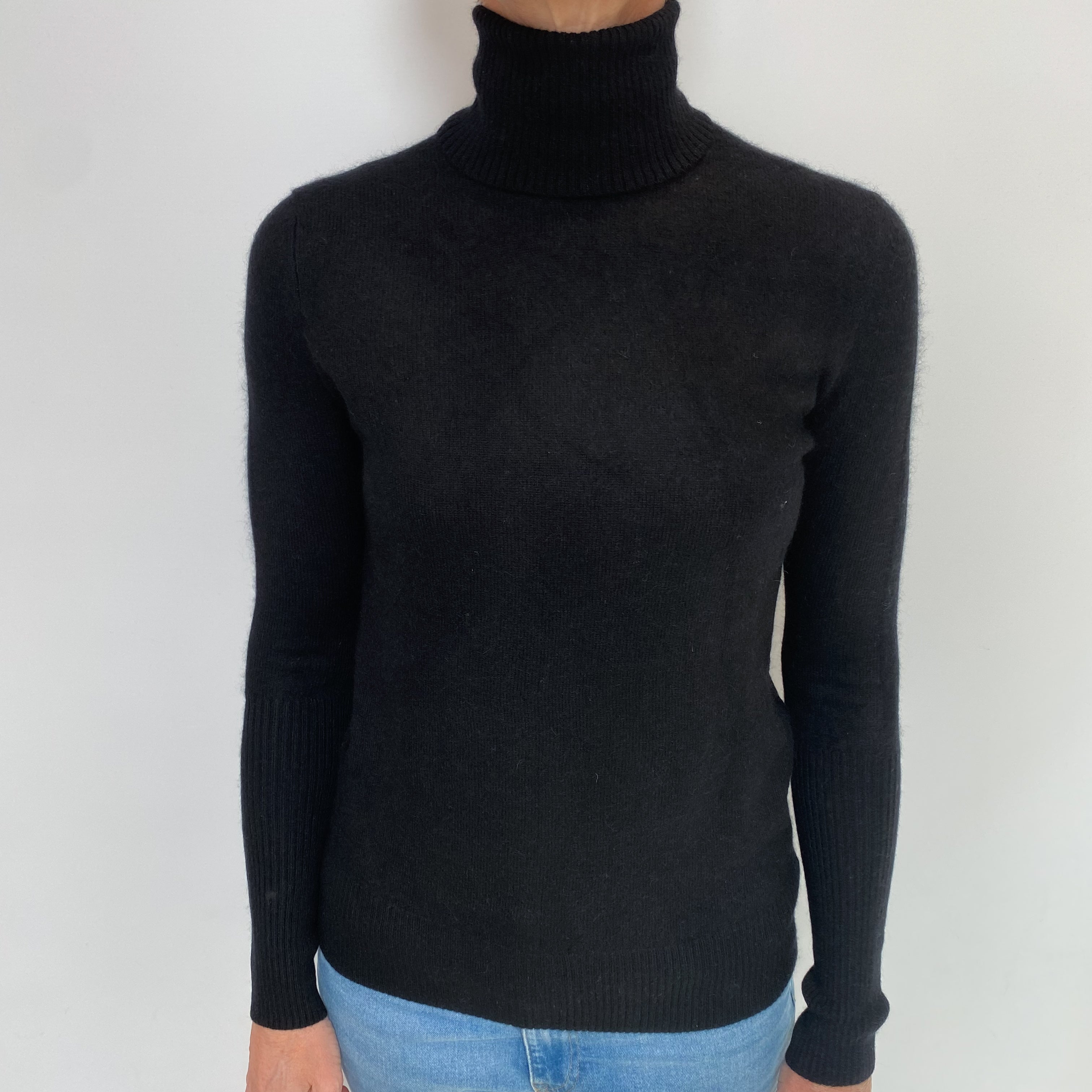 Black Cashmere Polo Neck Jumper Small