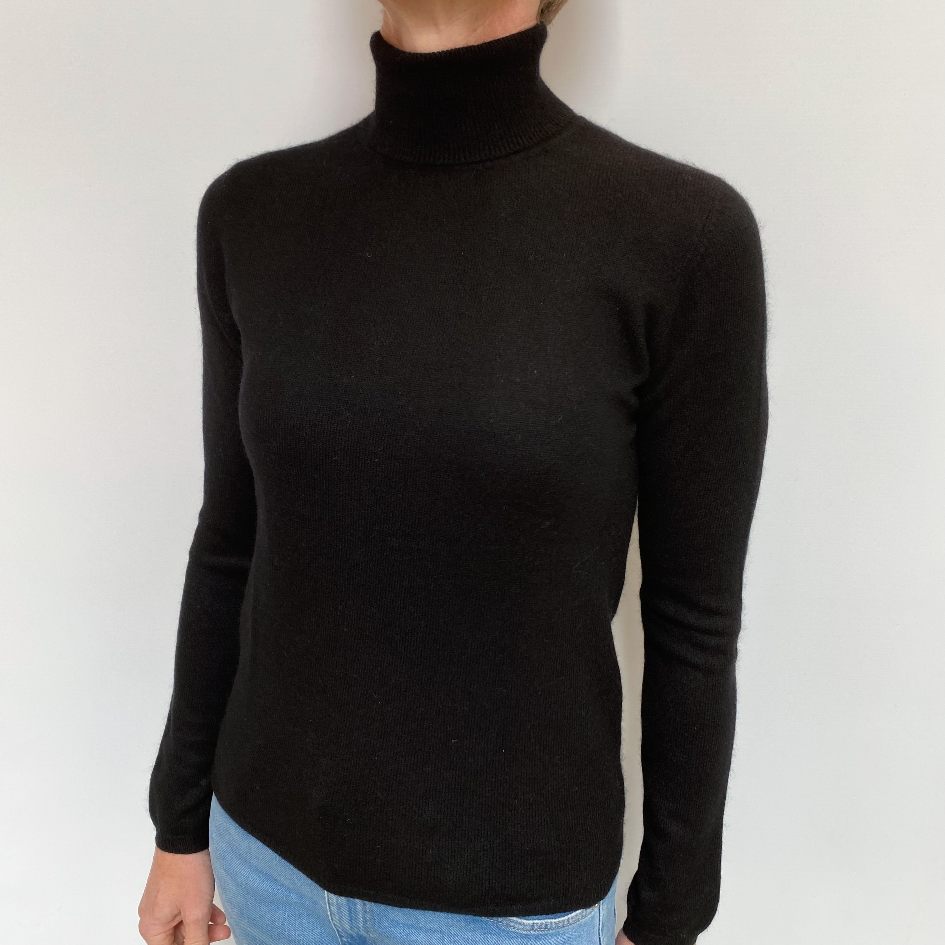 Black Cashmere Polo Neck Jumper Small