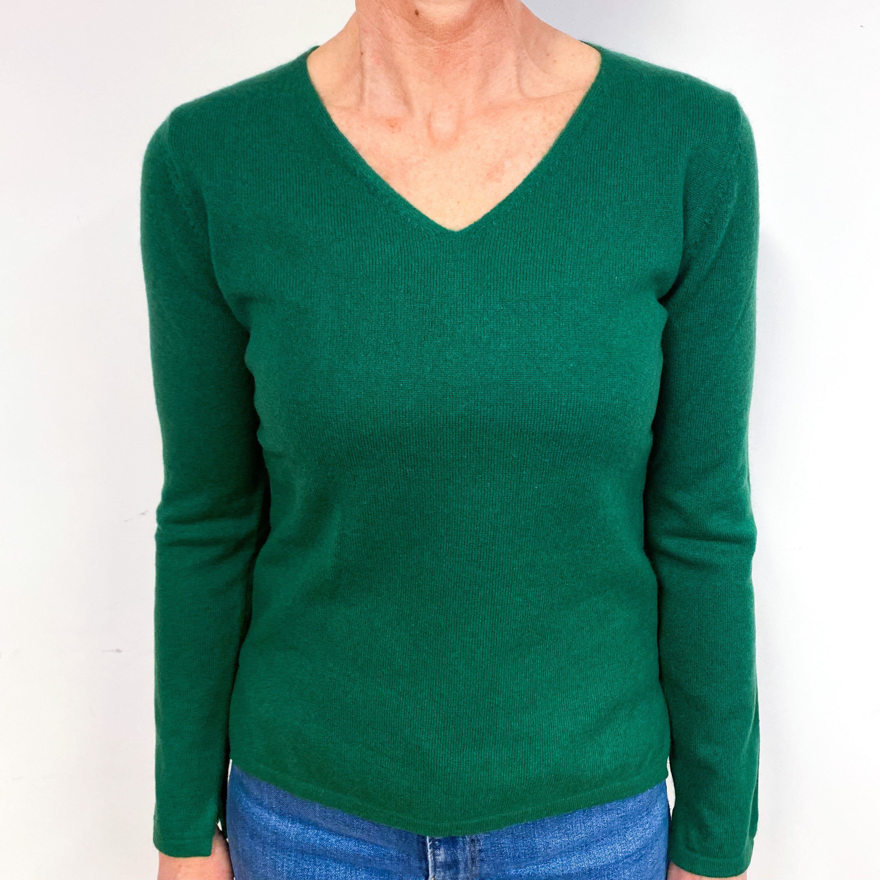 Grass Green Cashmere V-Neck Jumper Medium