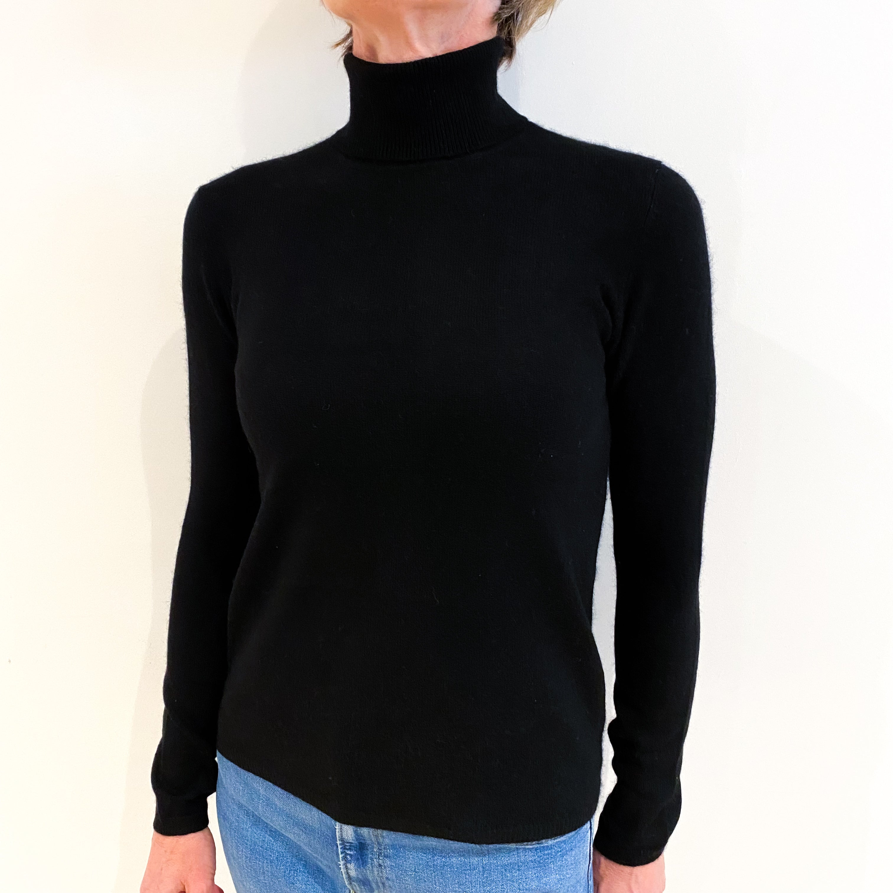 Black Cashmere Polo Neck Jumper Small