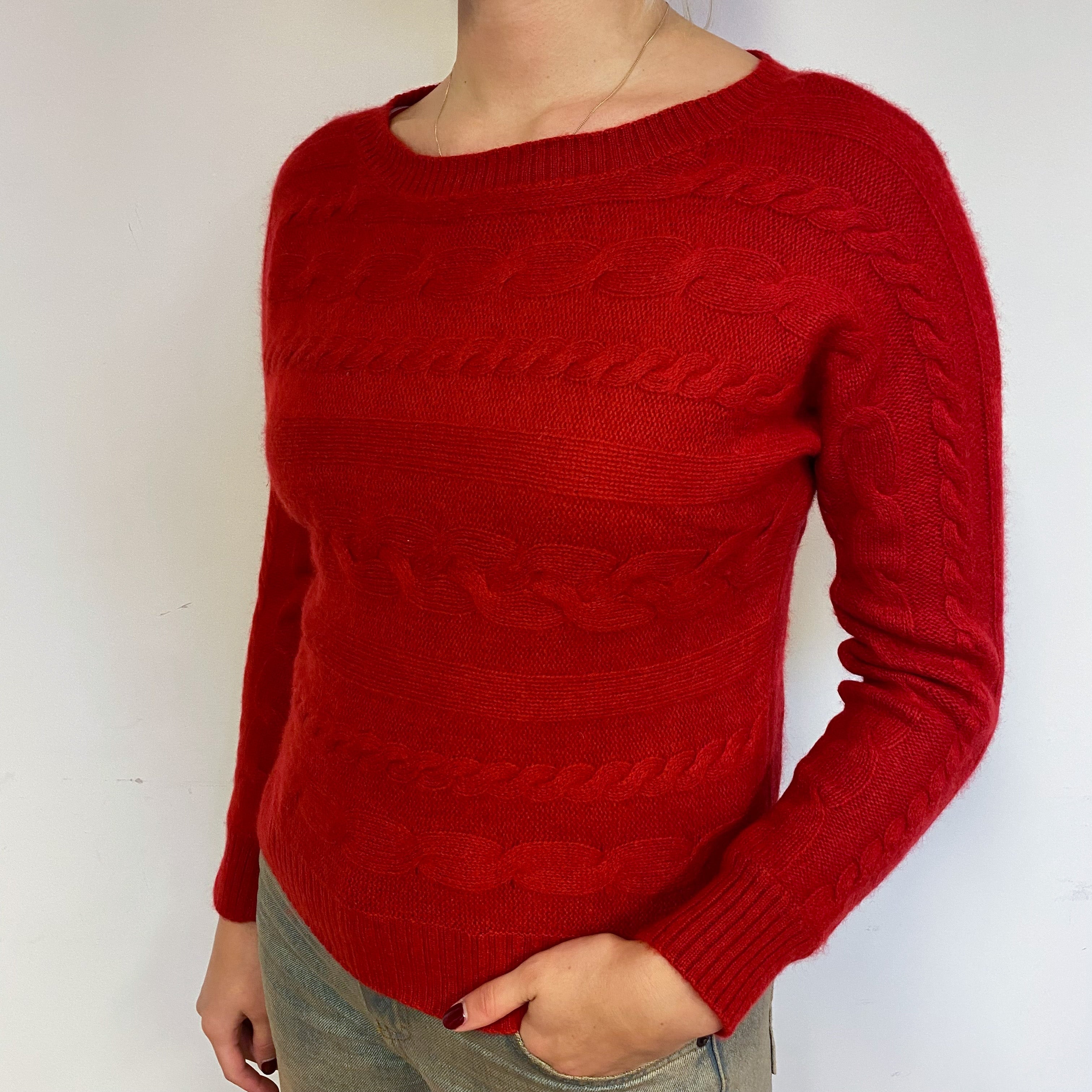 Red Cable Batwing Cashmere Crew Neck Jumper Small