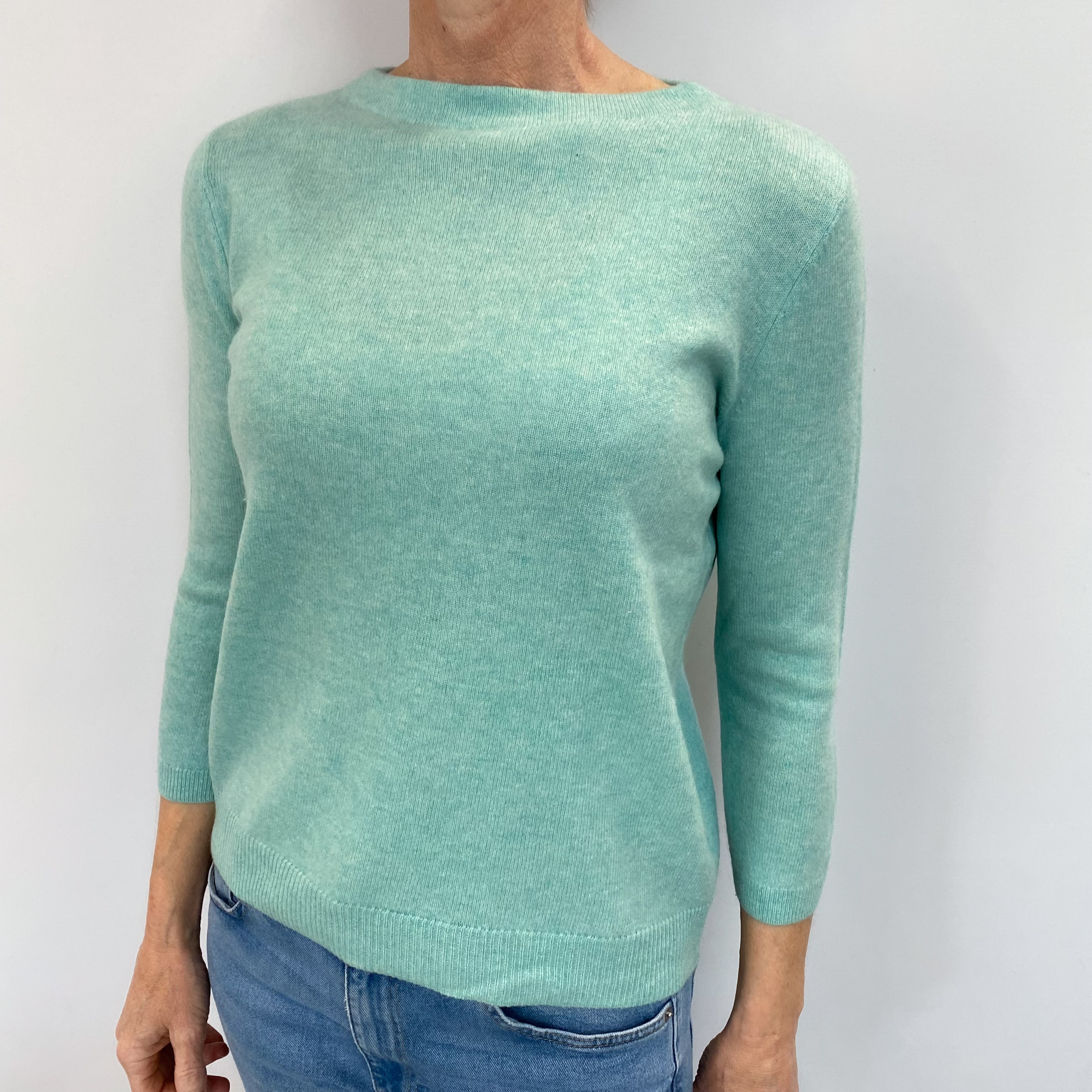 Seafoam Blue Cashmere Crew Neck Jumper Small