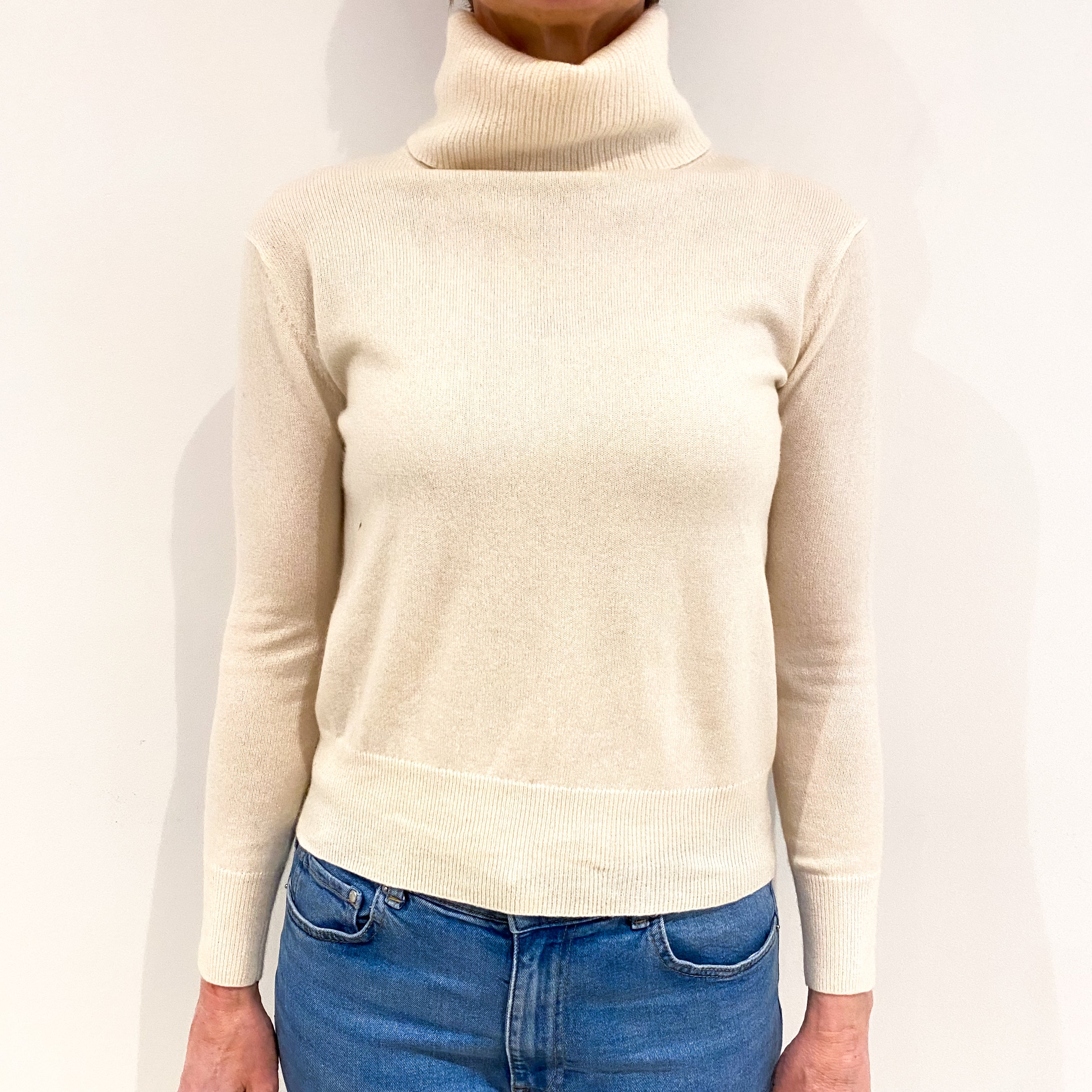 Vanilla Cream Cashmere Polo Neck Jumper Small