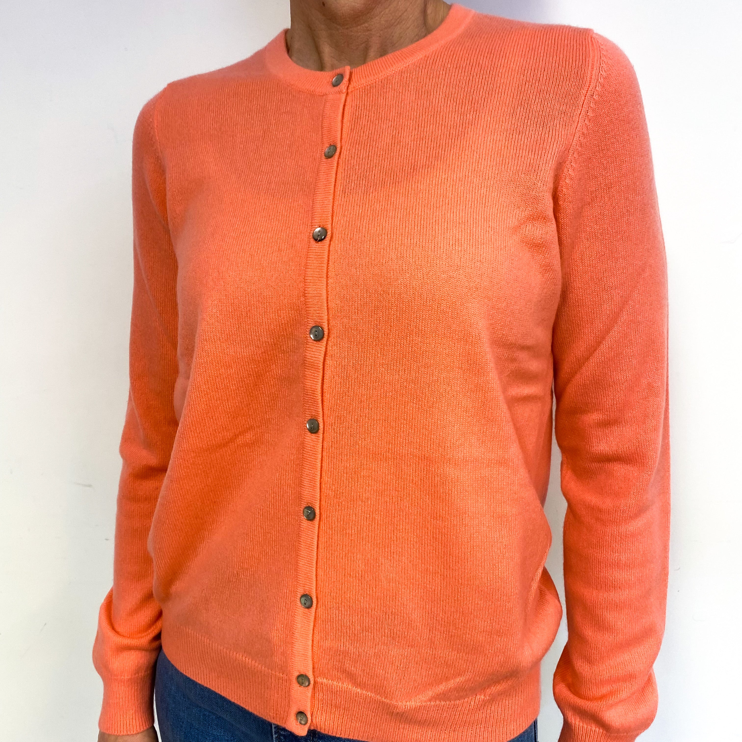 Bright Coral Orange Cashmere Cardigan Medium