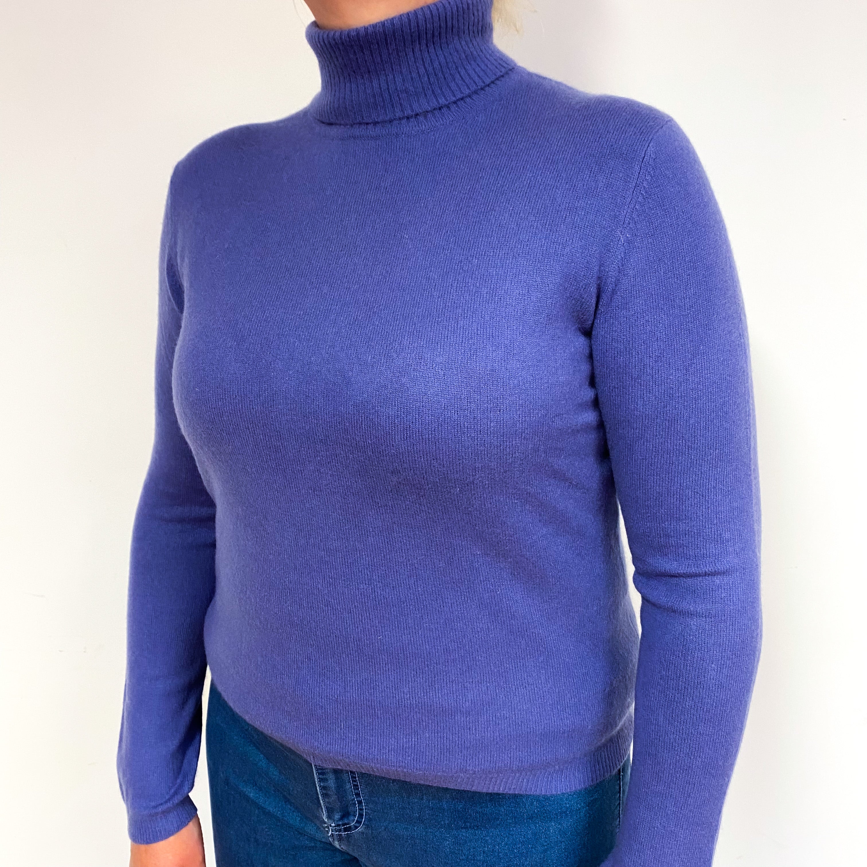 Periwinkle Purple Cashmere Polo Neck Jumper Large