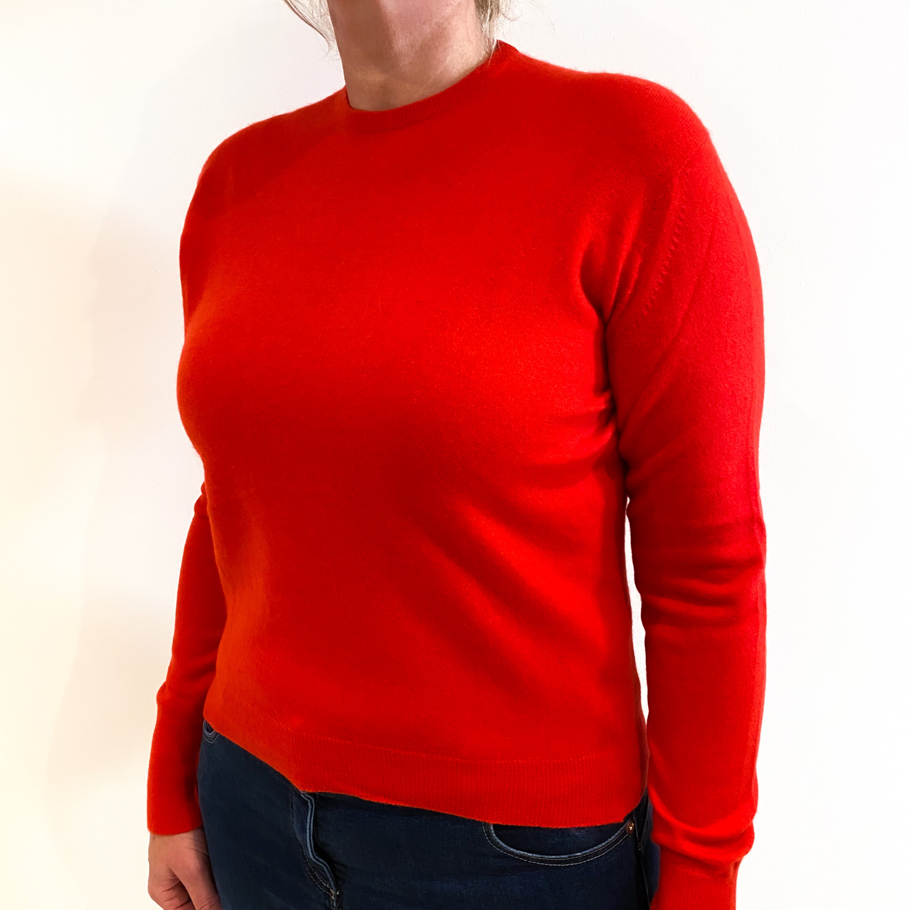 Vintage Vermilion Orange Cashmere Crew Neck Jumper Large