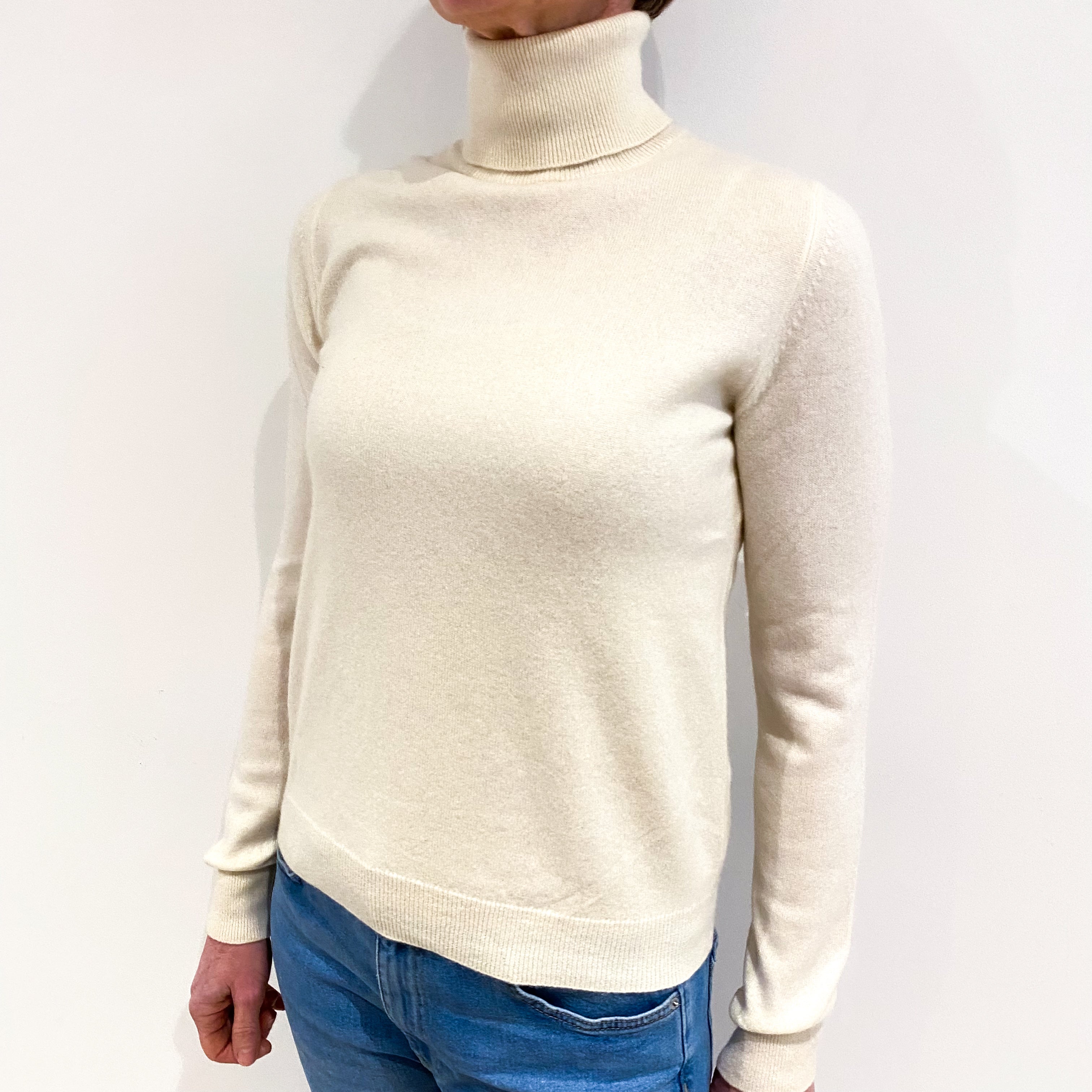 Vanilla Cream Cashmere Polo Neck Jumper Small