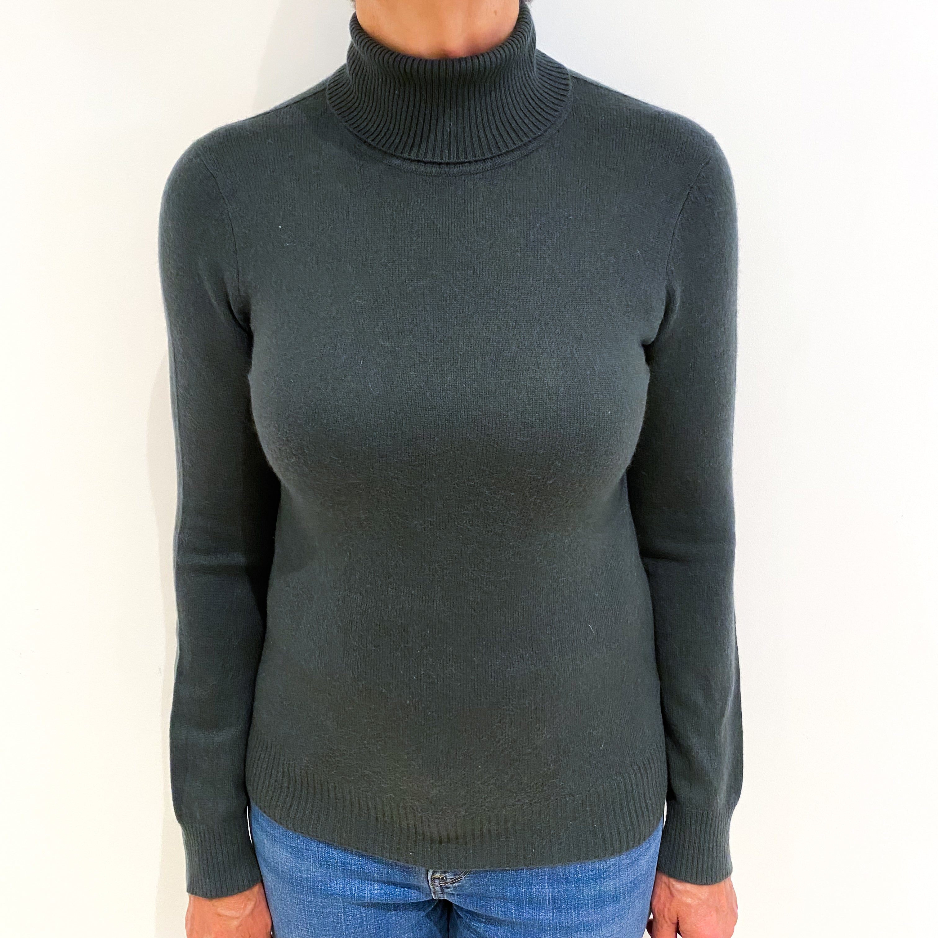 Slate Grey Cashmere Polo Neck Jumper Medium