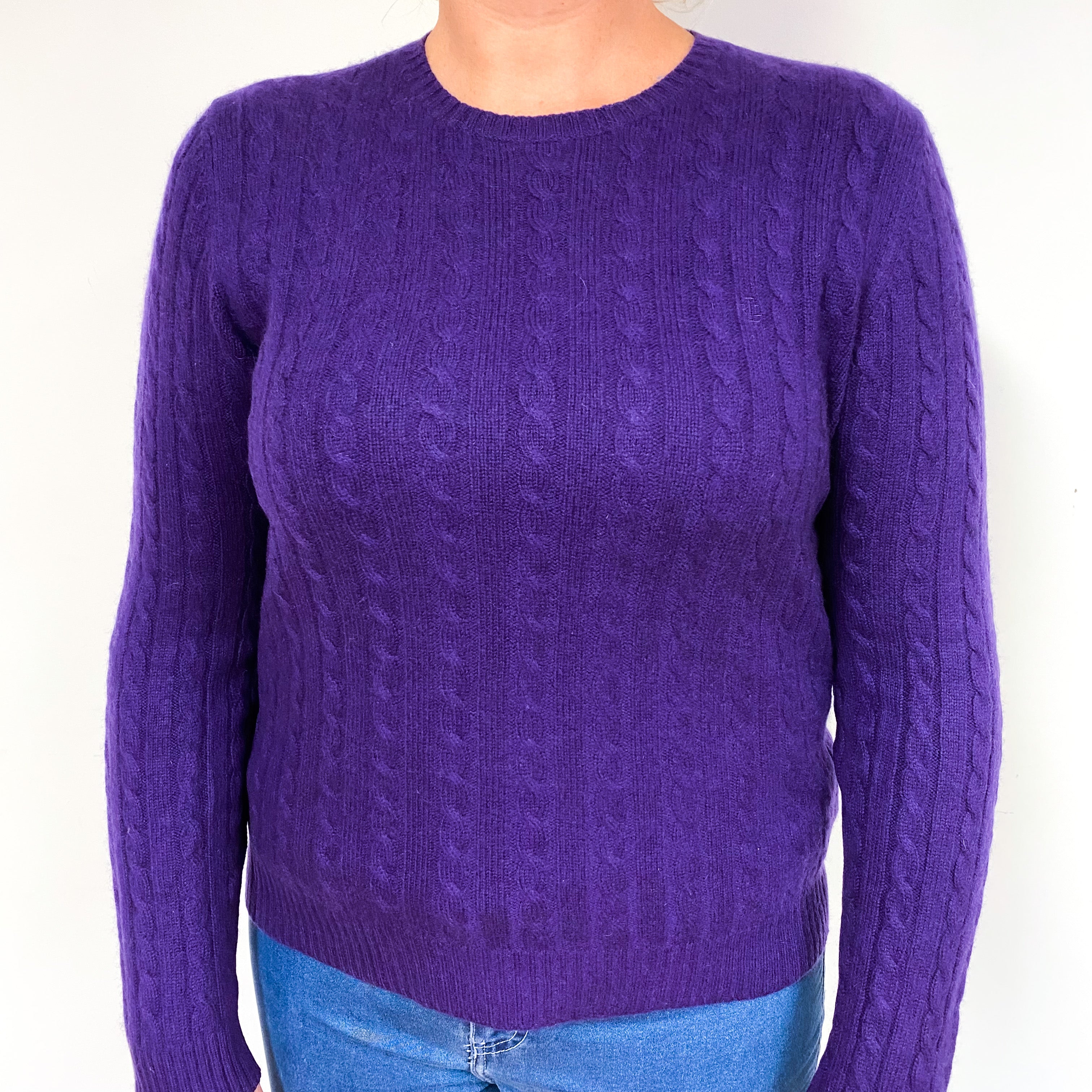 Ralph Lauren Purple Cable Cashmere Crew Neck Jumper Large