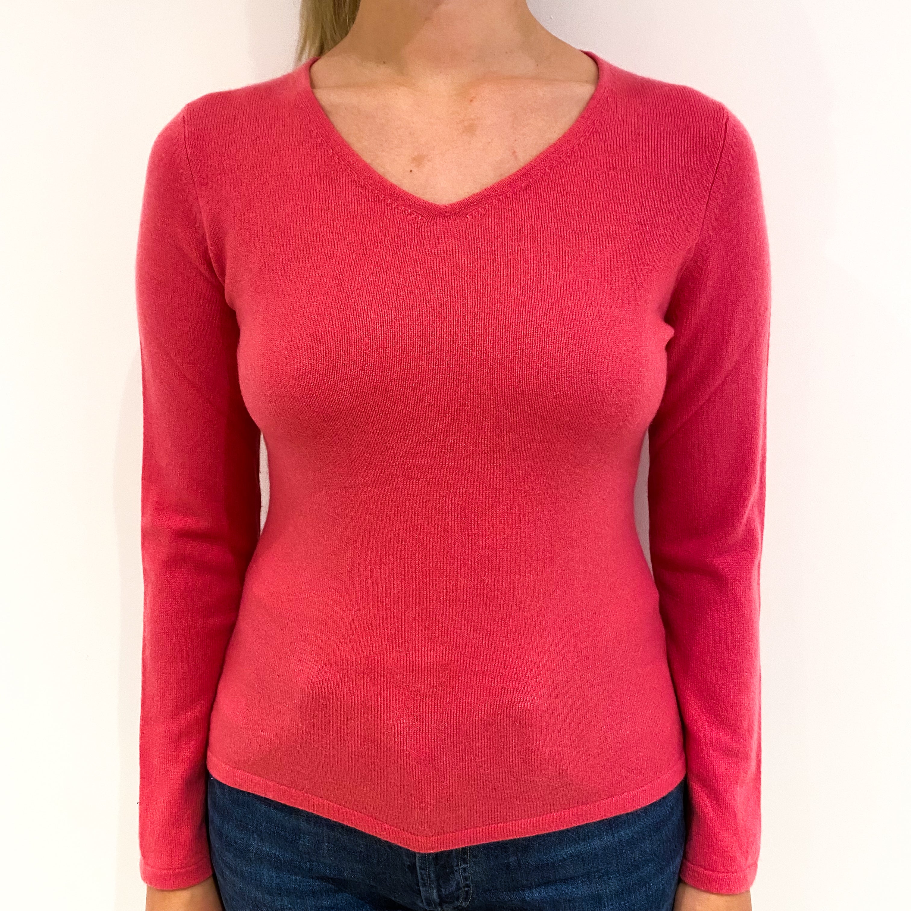 Rose Pink Cashmere V-Neck Jumper Small