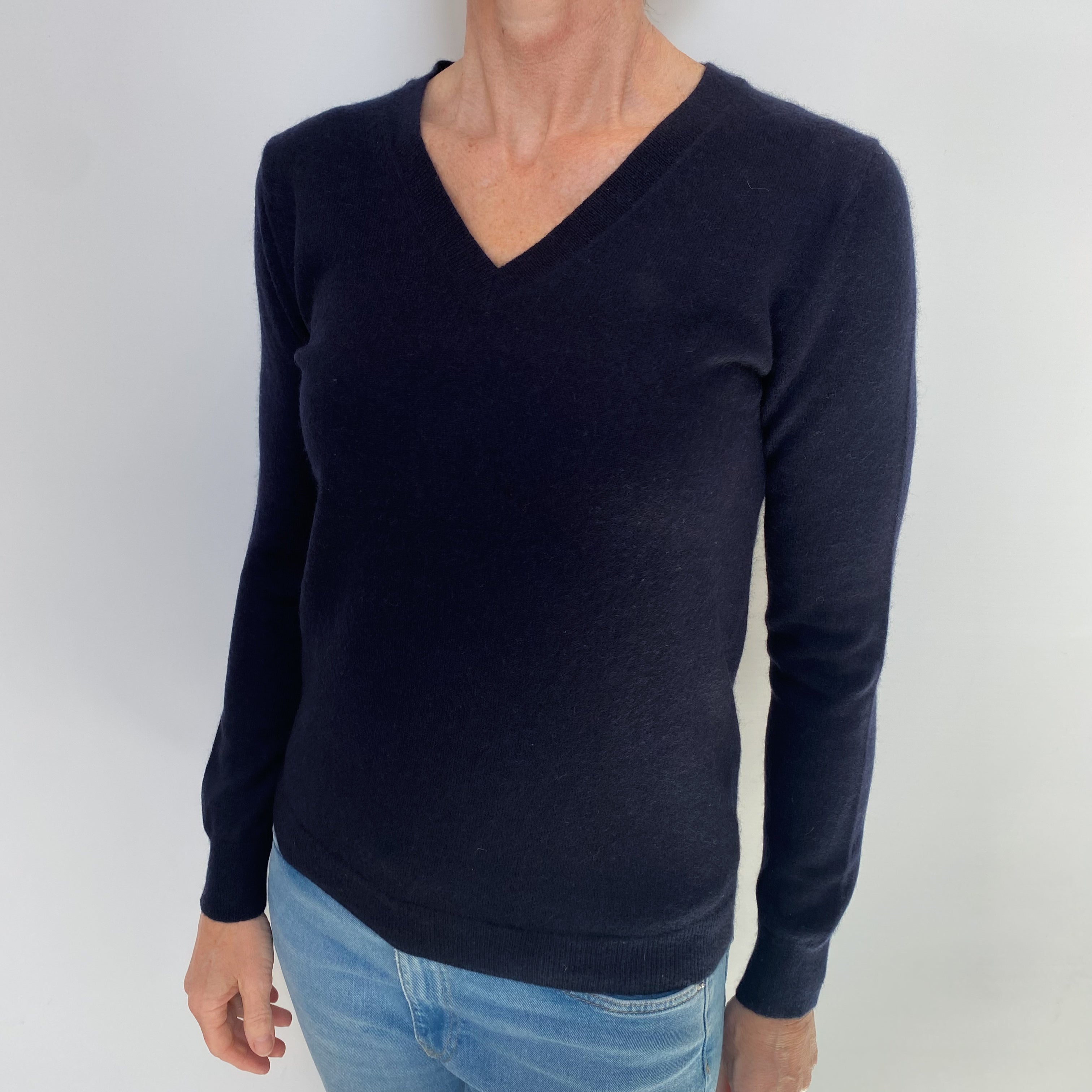 Dark Navy Cashmere V Neck Jumper Small