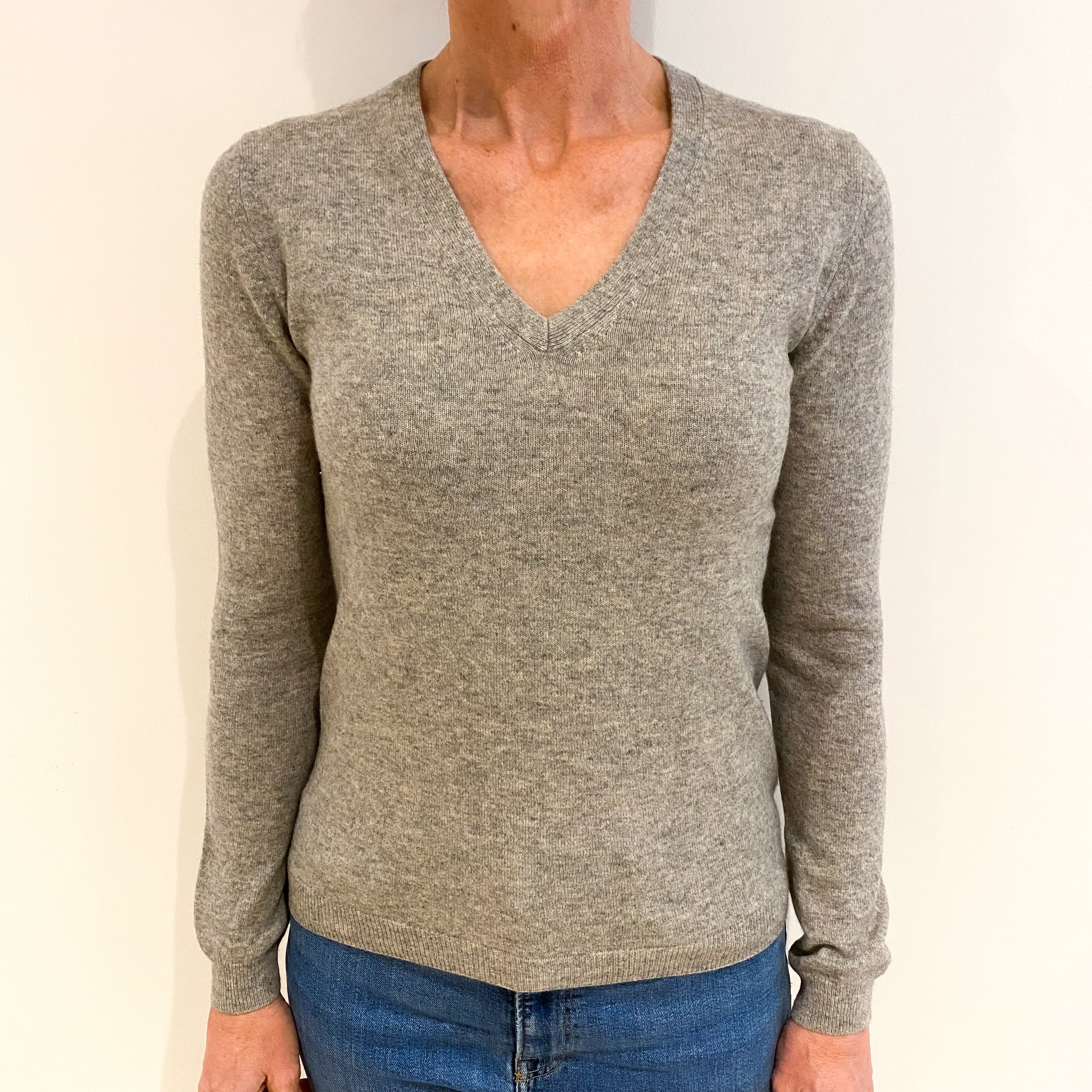 Smoke Grey Cashmere V Neck Jumper Small