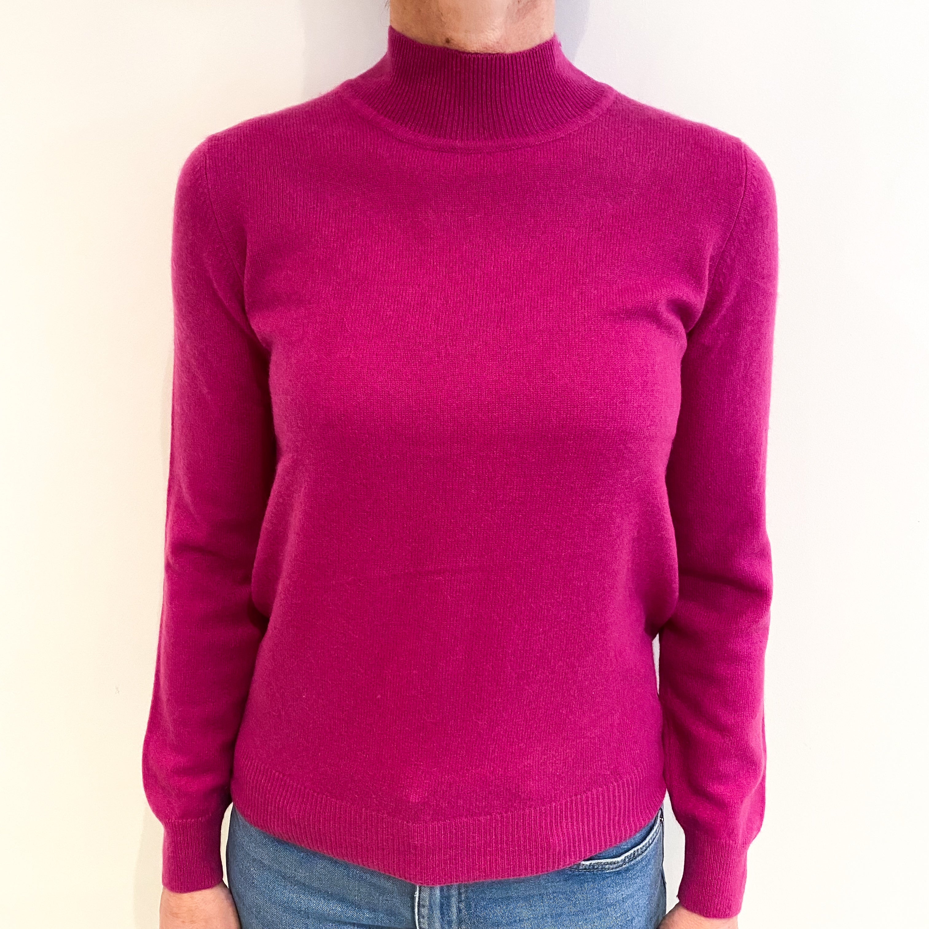 Fuchsia Pink Cashmere Turtle Neck Jumper Small