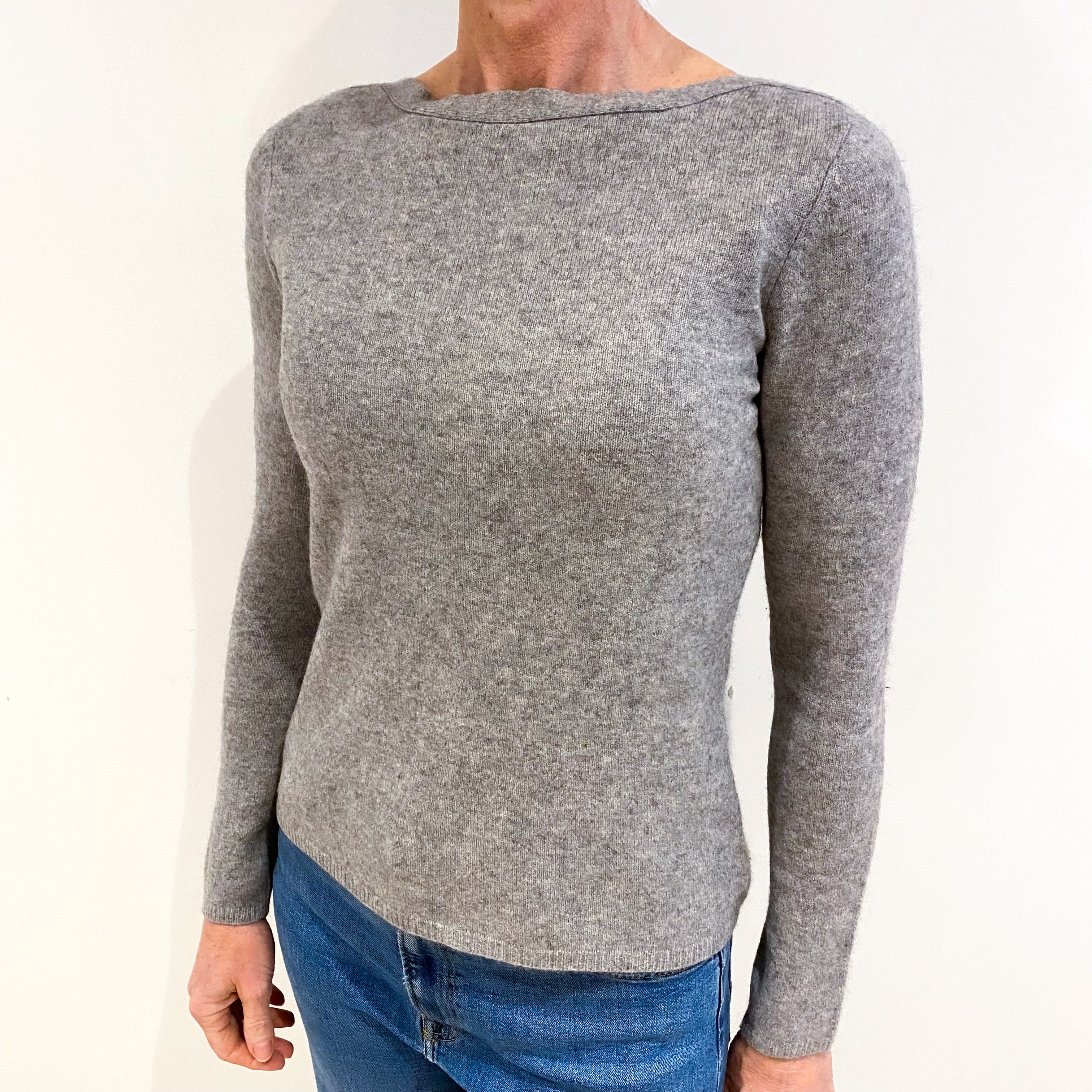 Smoke Grey Cashmere Slash Neck Jumper Small