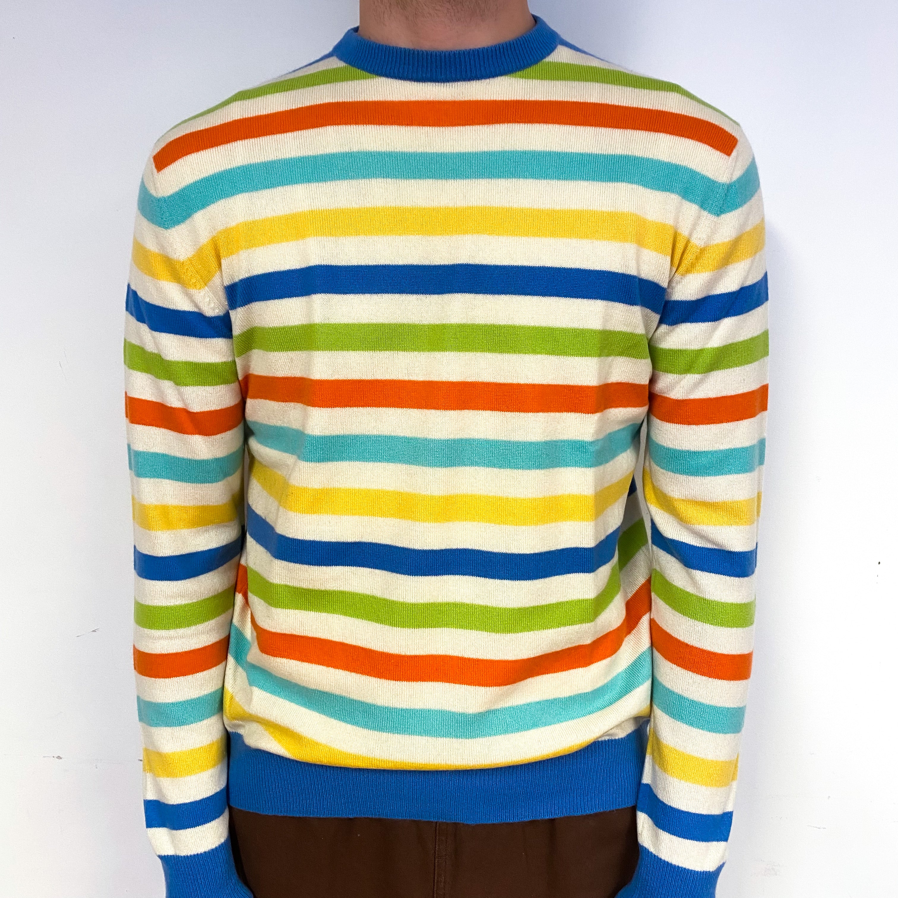 Men's Candy Stripe Cashmere Crew Neck Jumper Medium