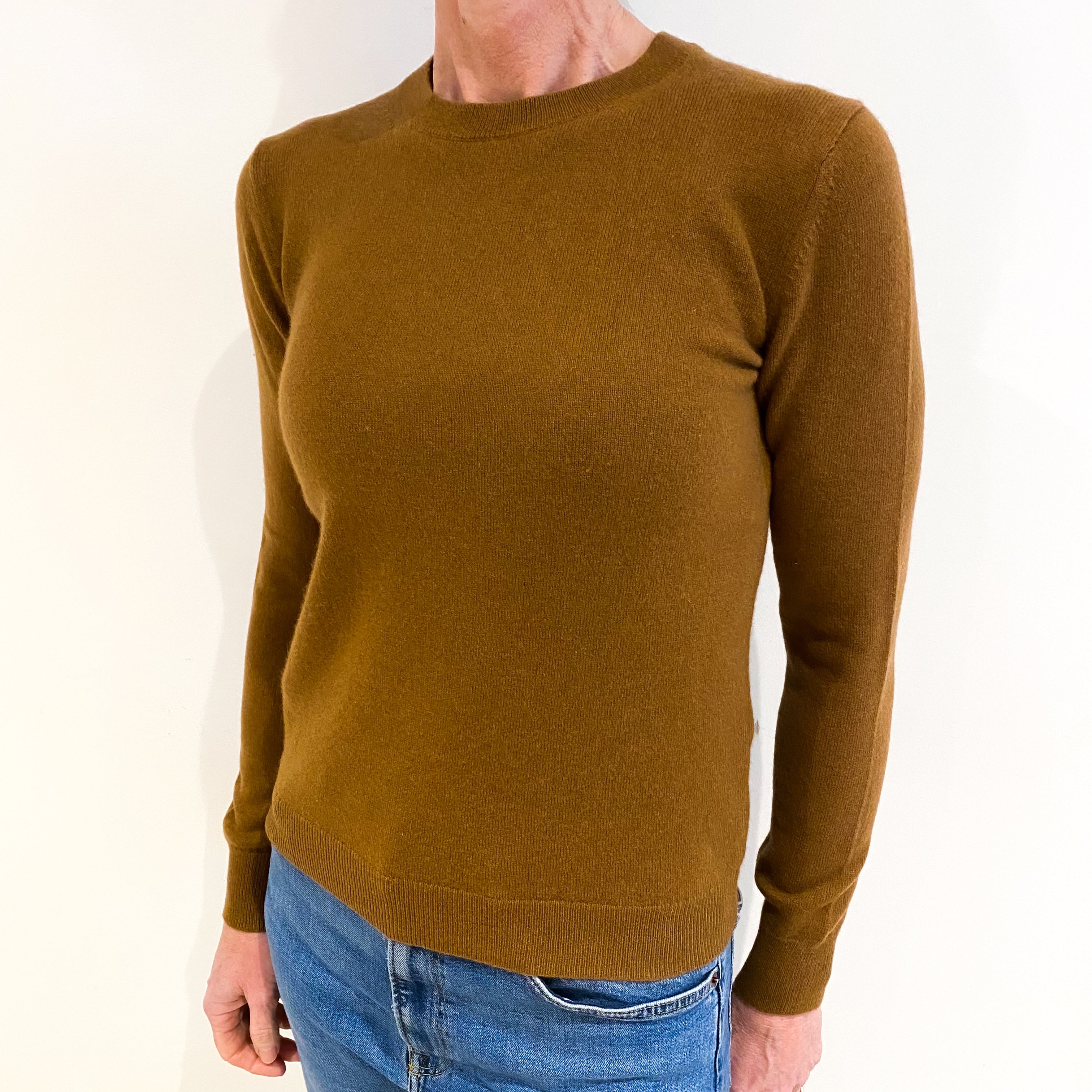 Chestnut Brown Cashmere Crew Neck Jumper Small